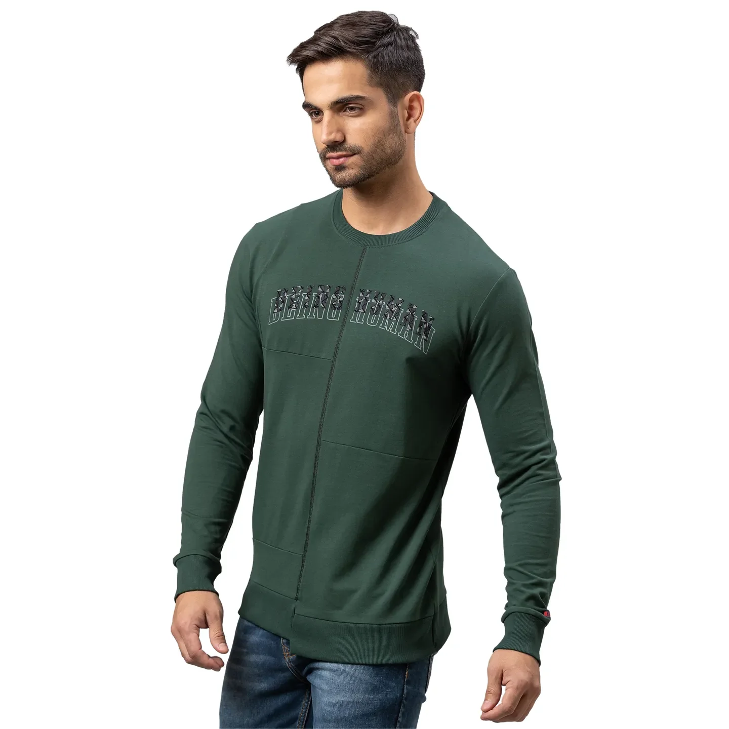Forest Green Regular Fit Round Neck Men's Sweatshirt by Being Human Clothing - Image 4
