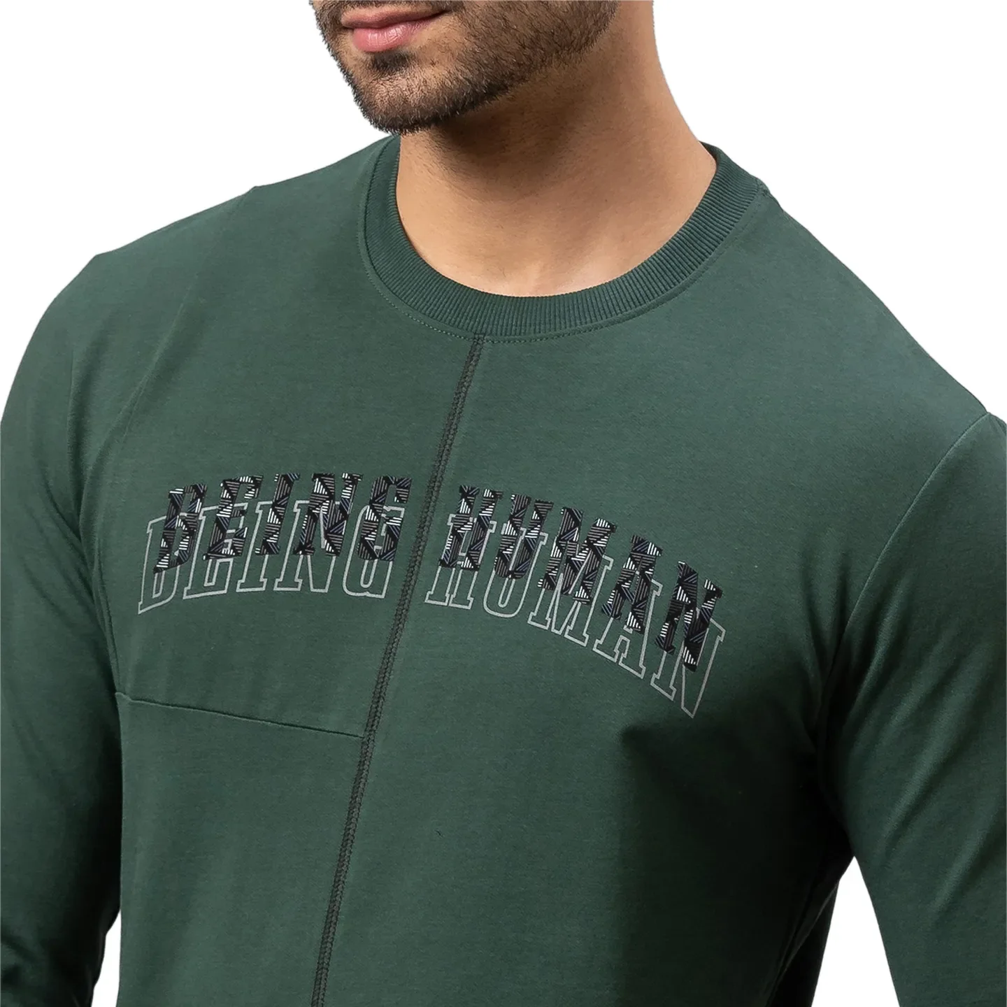 Forest Green Regular Fit Round Neck Men's Sweatshirt by Being Human Clothing - Image 5