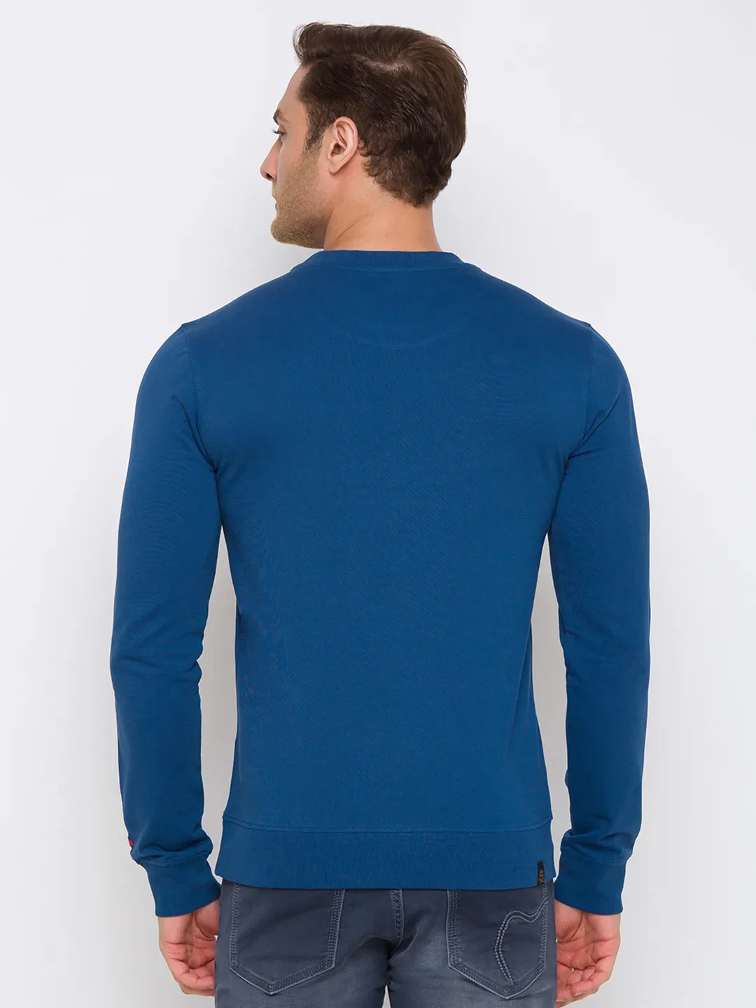 Blue Regular Fit Round Neck Long Sleeves Cotton Men's Sweatshirt by Being Human Clothing - Image 3