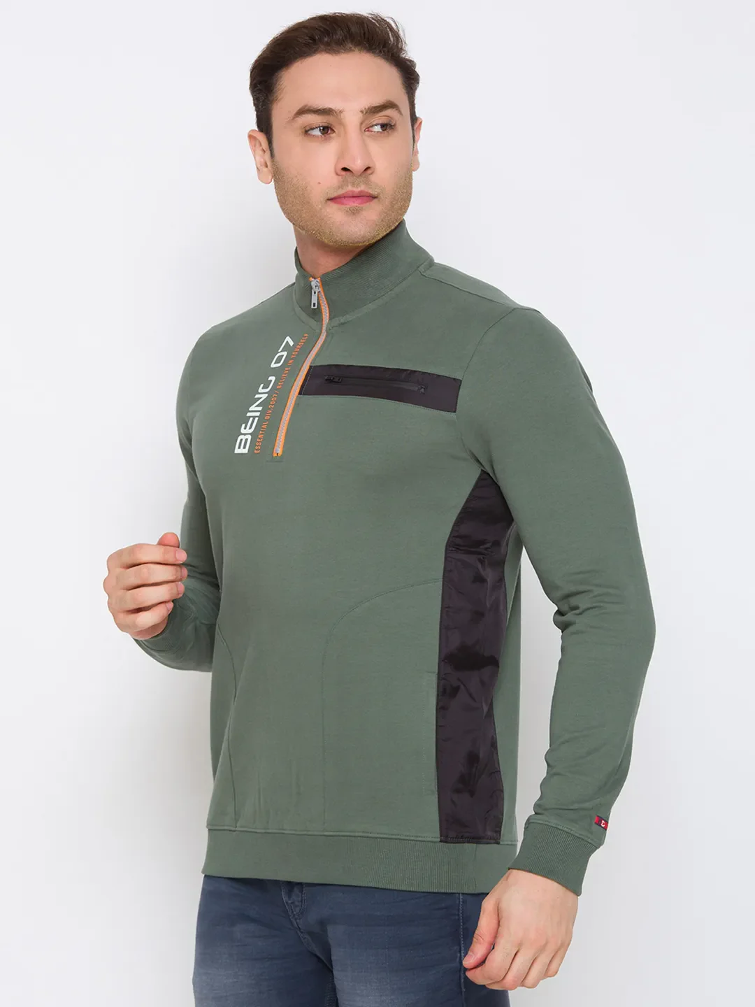 Green Regular Fit Round Neck Long Sleeves Cotton Men's Sweatshirt by Being Human Clothing - Image 2