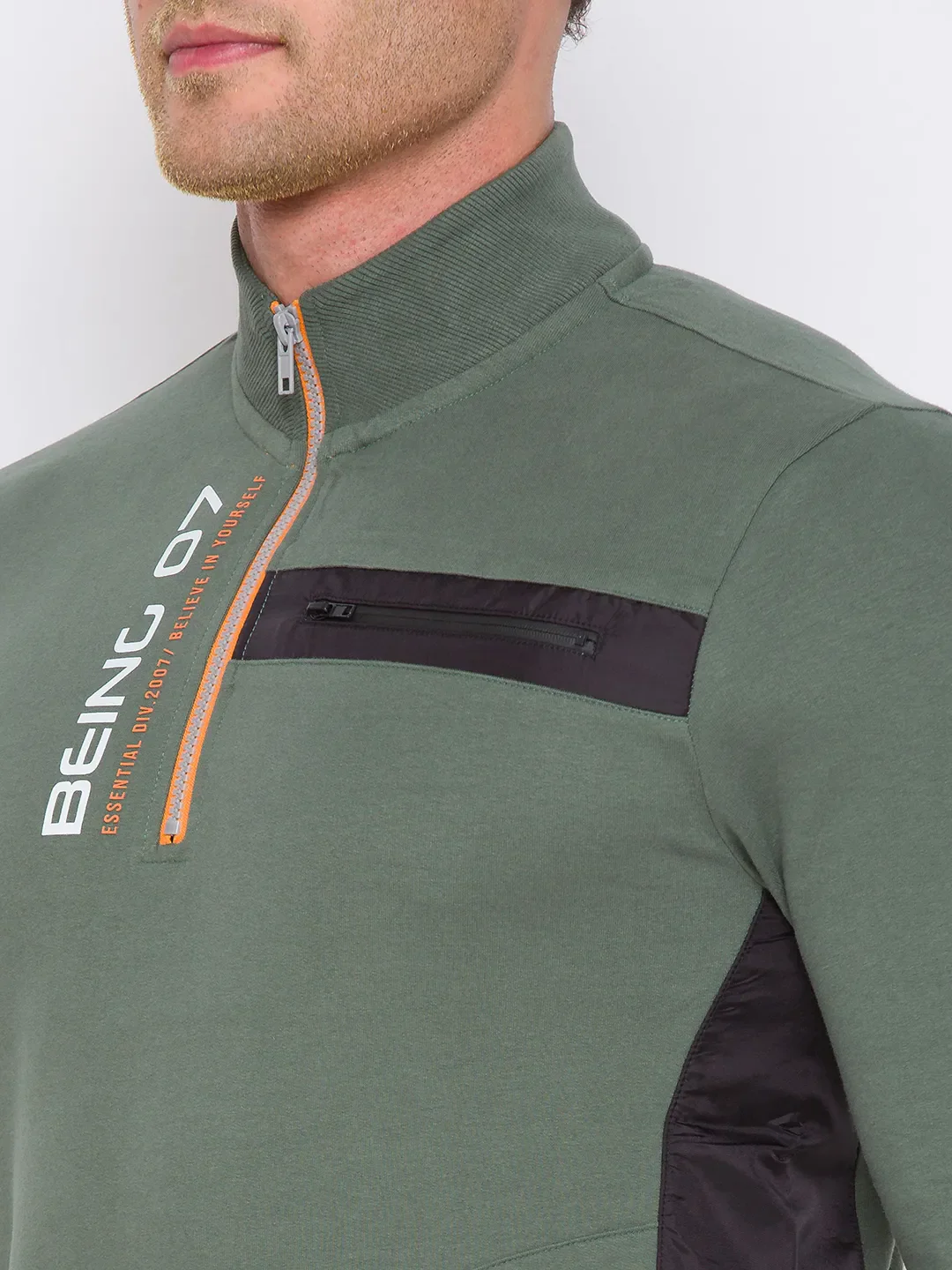 Green Regular Fit Round Neck Long Sleeves Cotton Men's Sweatshirt by Being Human Clothing - Image 5