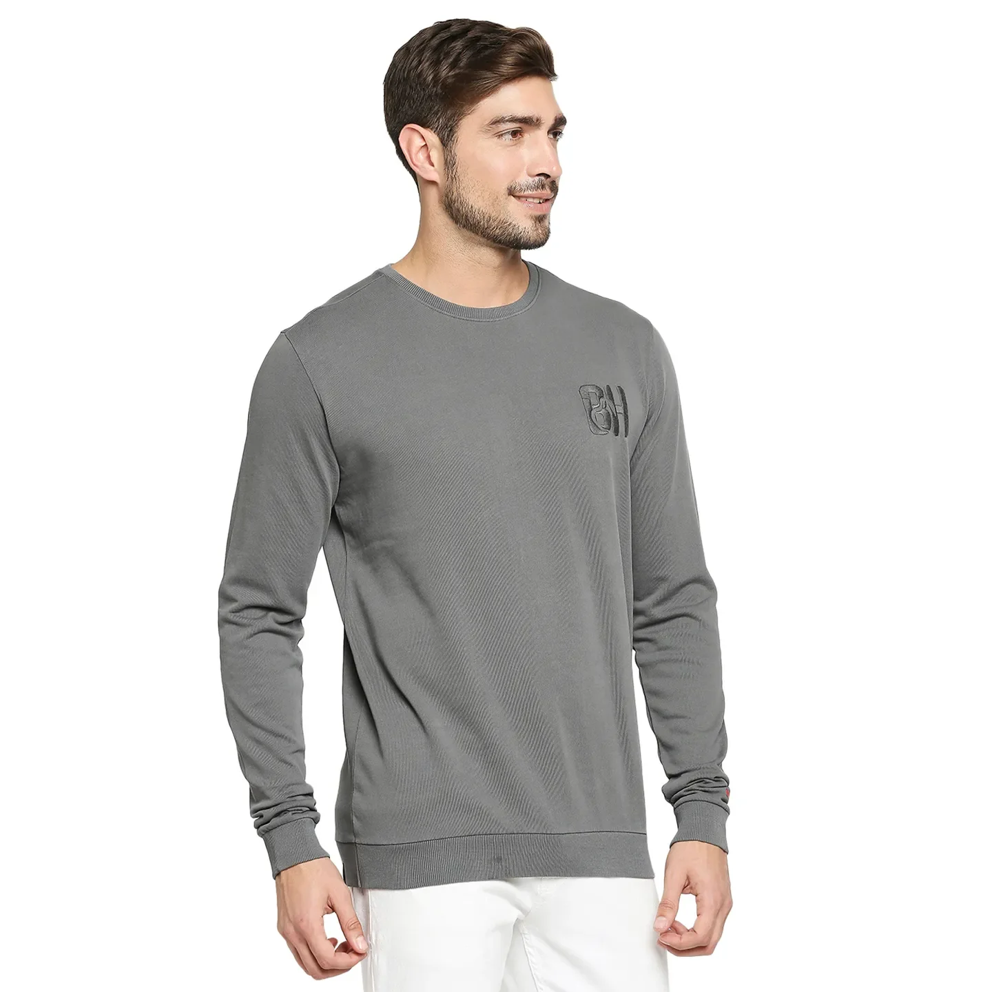 Grey Regular Fit Round Neck Long Sleeves Cotton Men's Sweatshirt by Being Human Clothing - Image 3