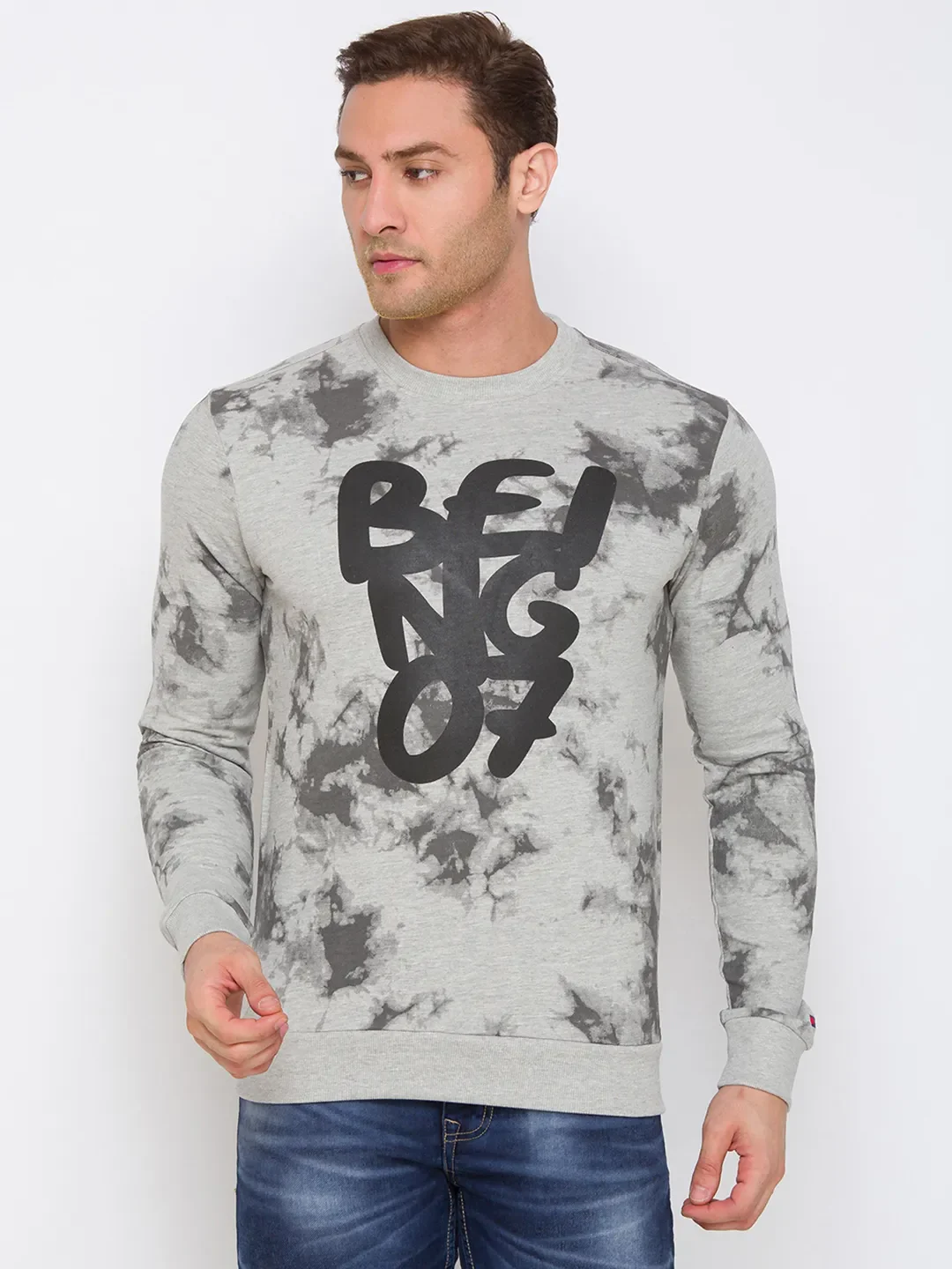 Grey Regular Fit Round Neck Long Sleeves Cotton Men's Sweatshirt by Being Human Clothing