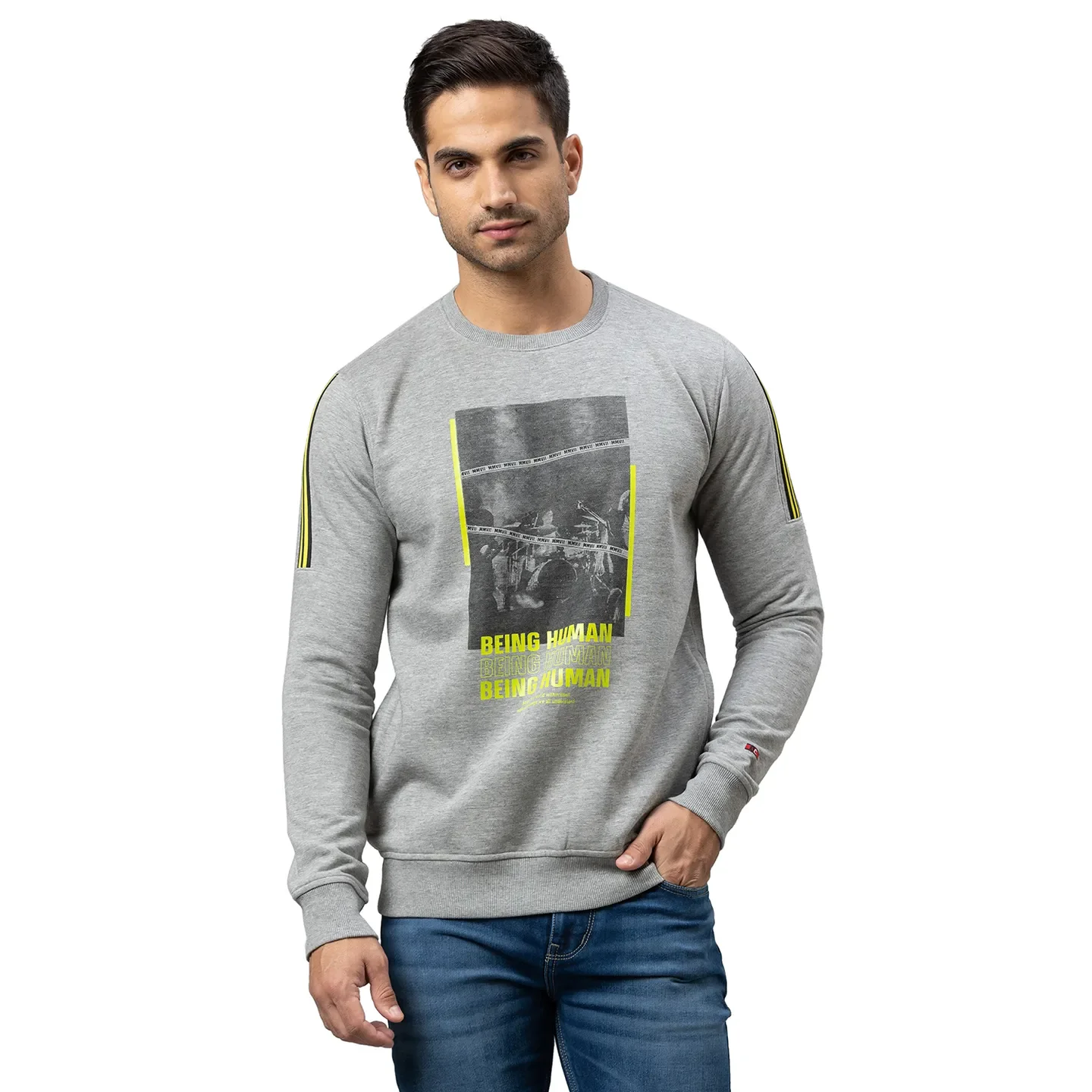 Grey Regular Fit Men's Sweatshirt by Being Human Clothing
