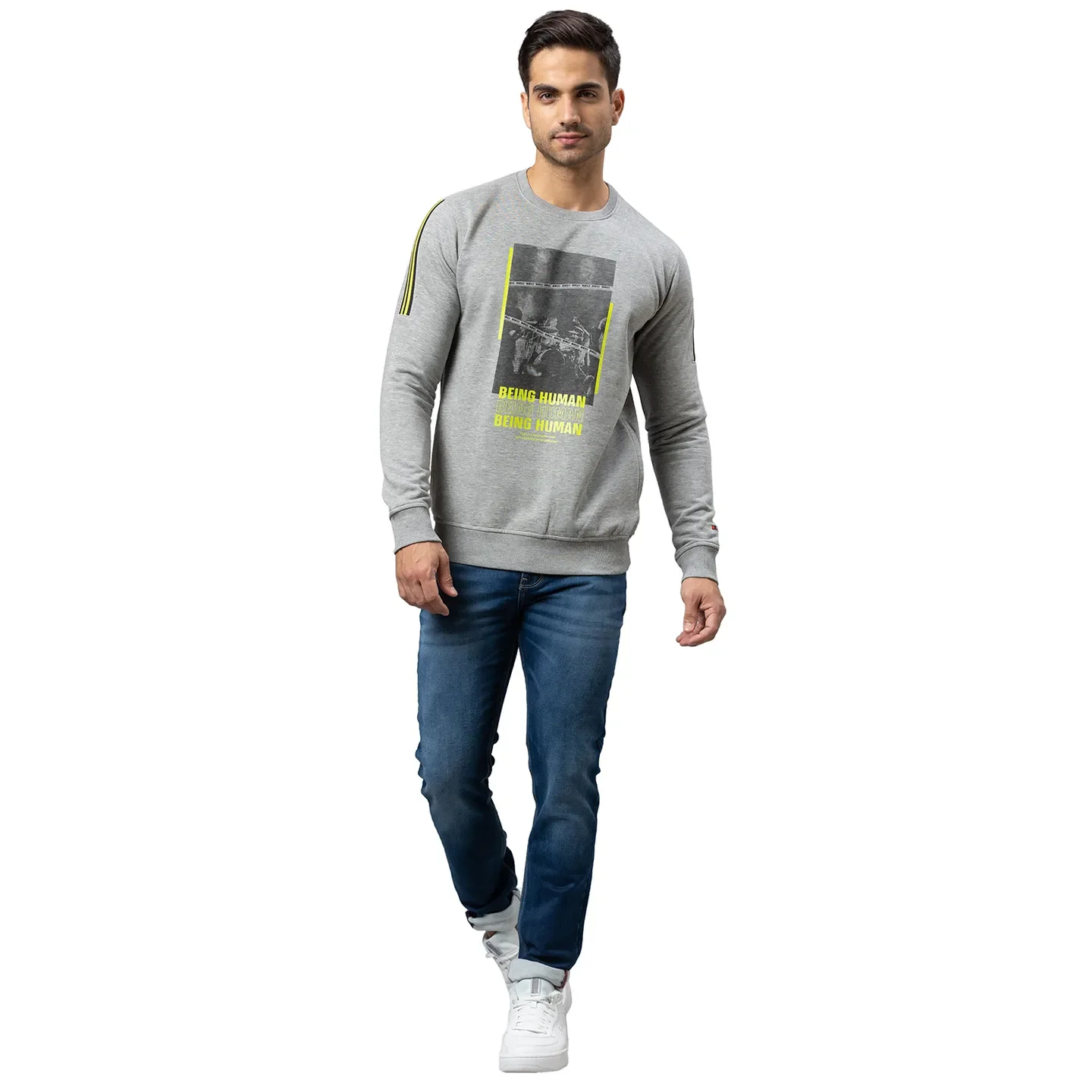 Grey Regular Fit Men's Sweatshirt by Being Human Clothing - Image 2