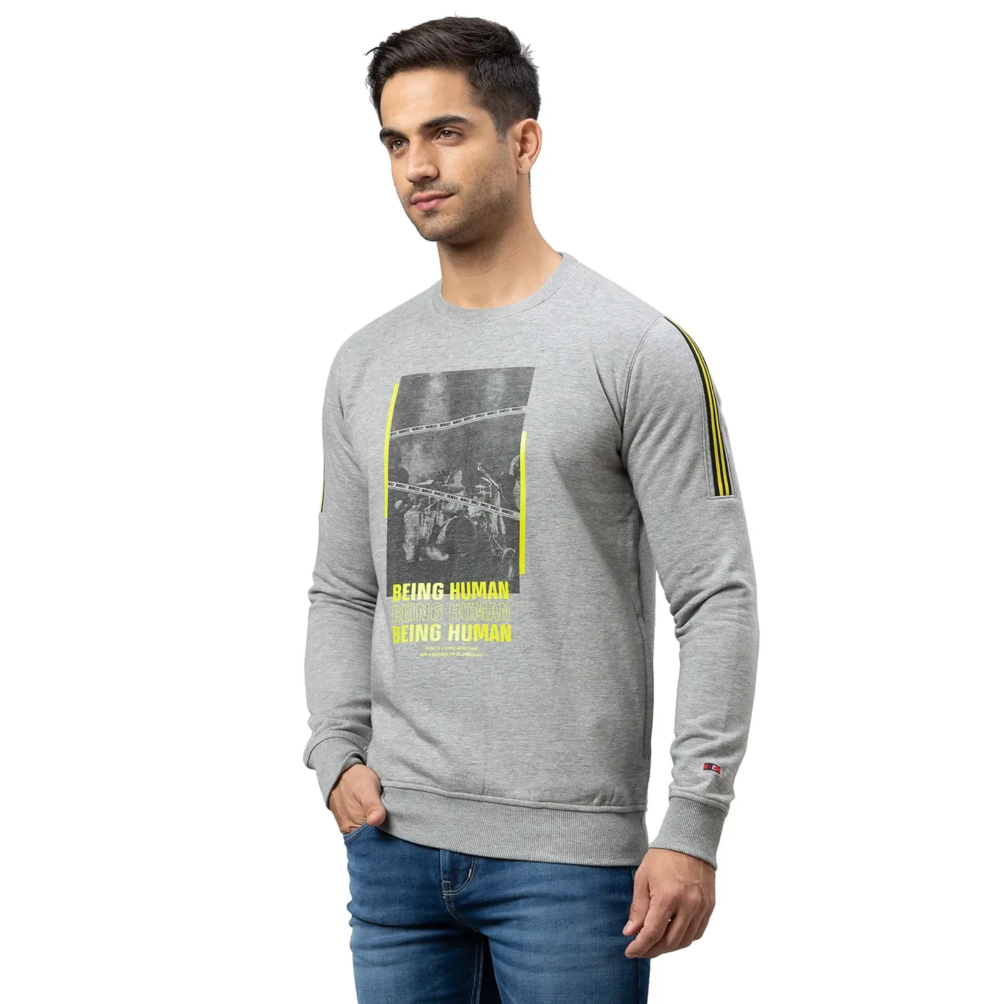 Grey Regular Fit Men's Sweatshirt by Being Human Clothing - Image 4