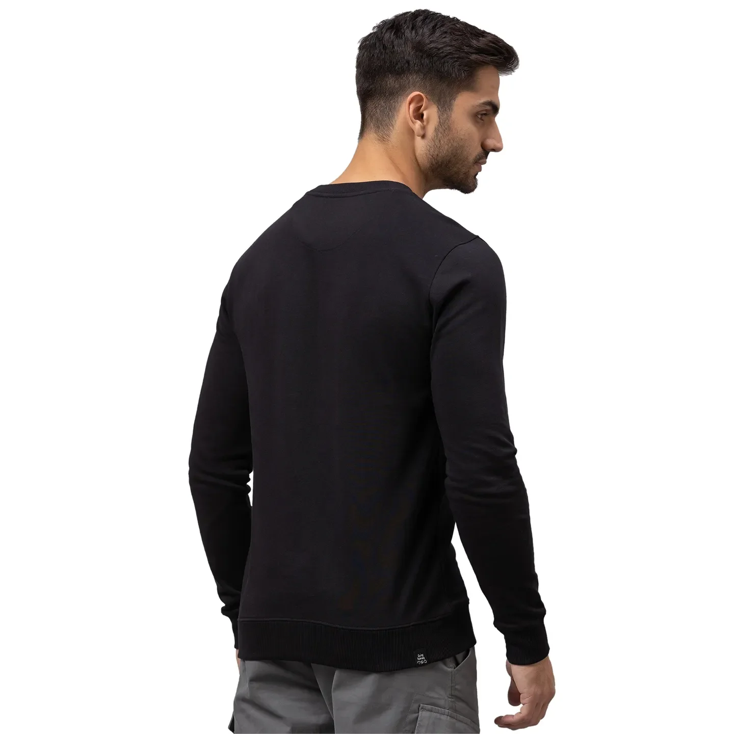 Black Regular Fit Round Neck Long Sleeves Cotton Men's Sweatshirt by Being Human Clothing - Image 3
