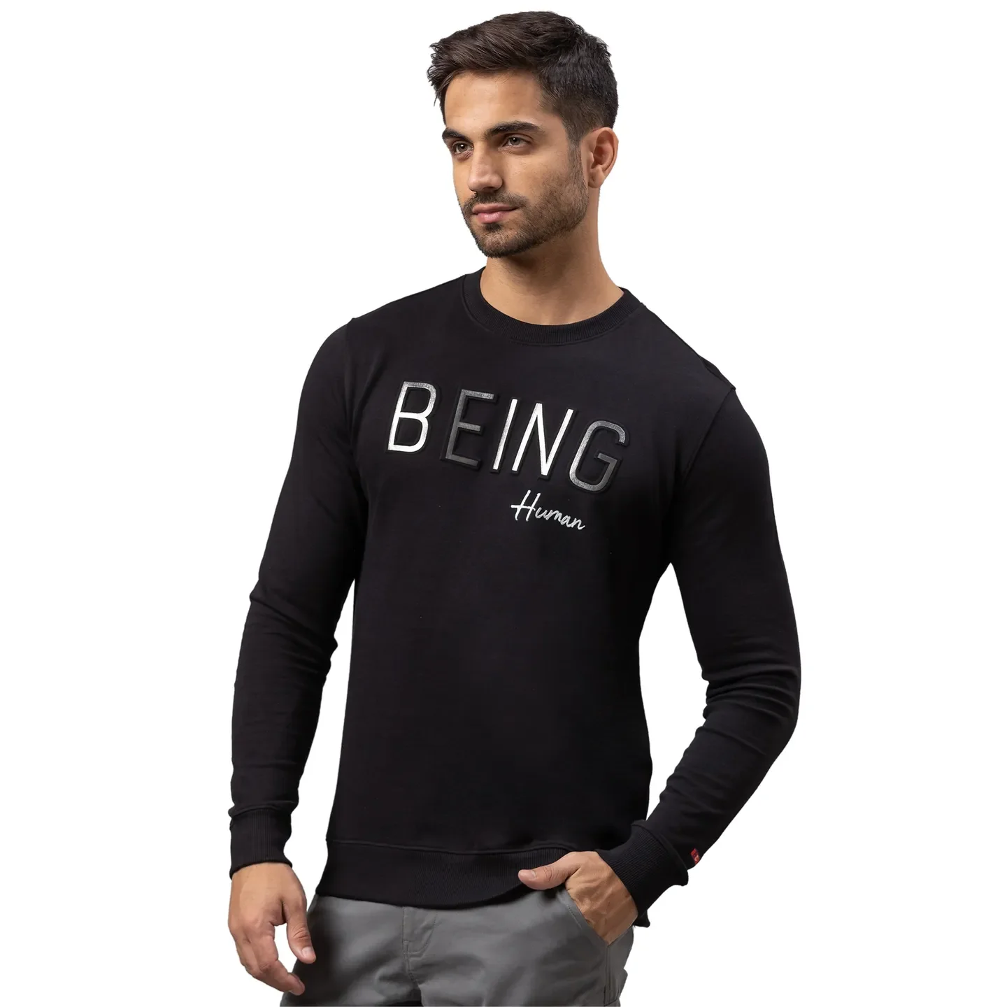 Black Regular Fit Round Neck Long Sleeves Cotton Men's Sweatshirt by Being Human Clothing - Image 4