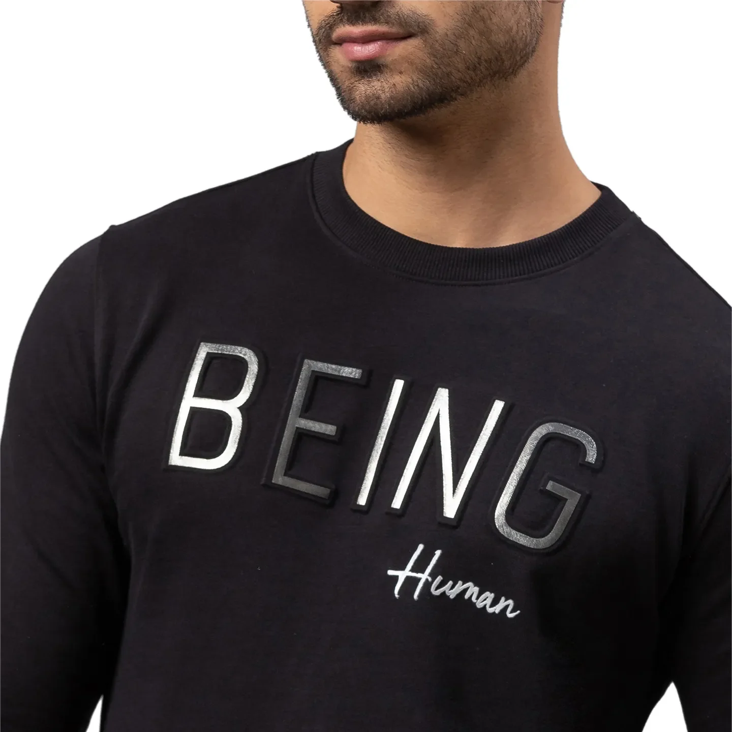 Black Regular Fit Round Neck Long Sleeves Cotton Men's Sweatshirt by Being Human Clothing - Image 5