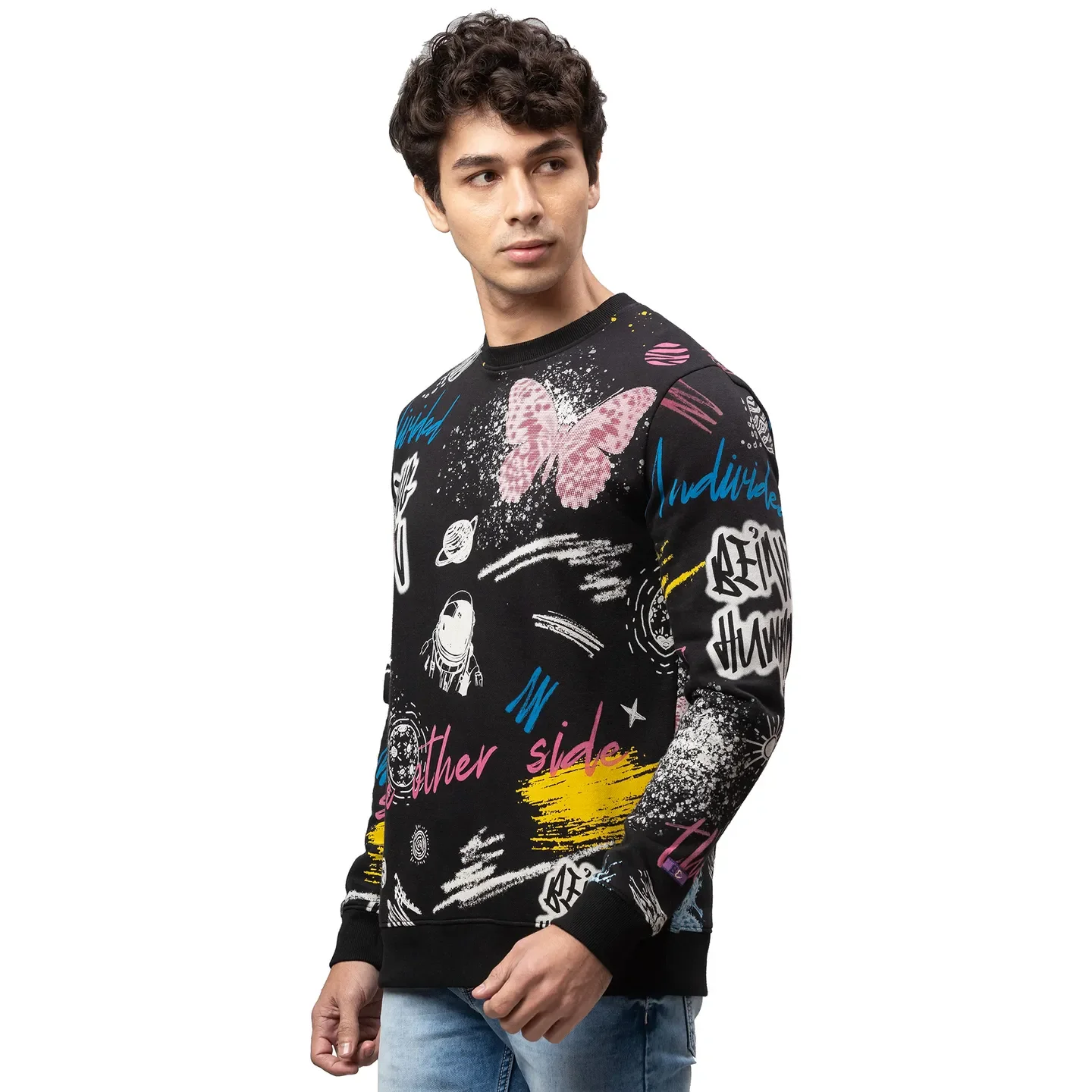 Black Regular Fit Round Neck Long Sleeves Cotton Men's Sweatshirt by Being Human Clothing - Image 4