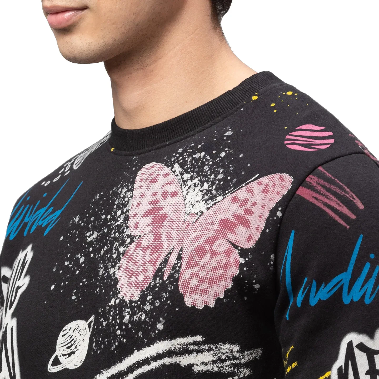 Black Regular Fit Round Neck Long Sleeves Cotton Men's Sweatshirt by Being Human Clothing - Image 5