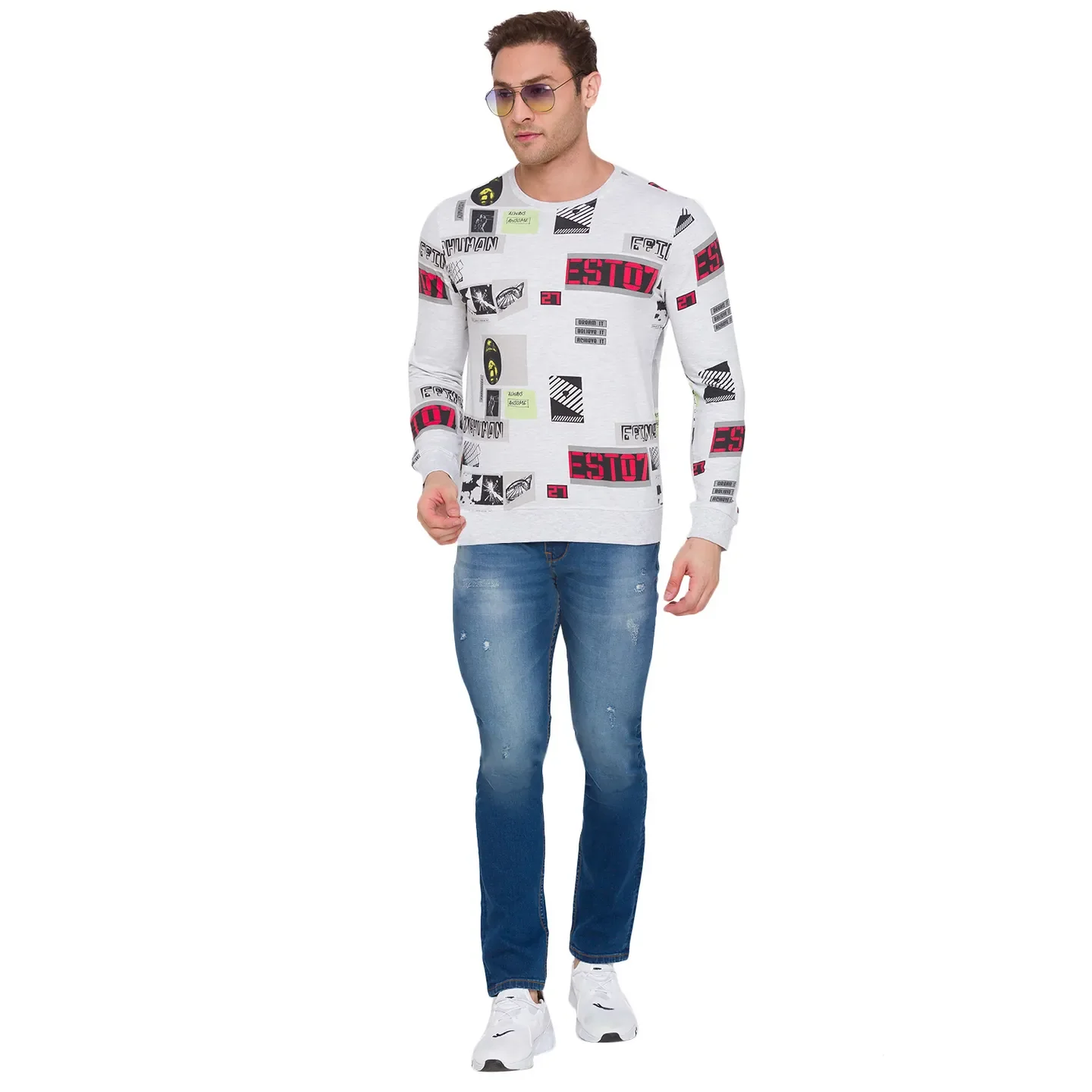 Grey Regular Fit Round Neck Long Sleeves Cotton Men's Sweatshirt by Being Human Clothing - Image 6