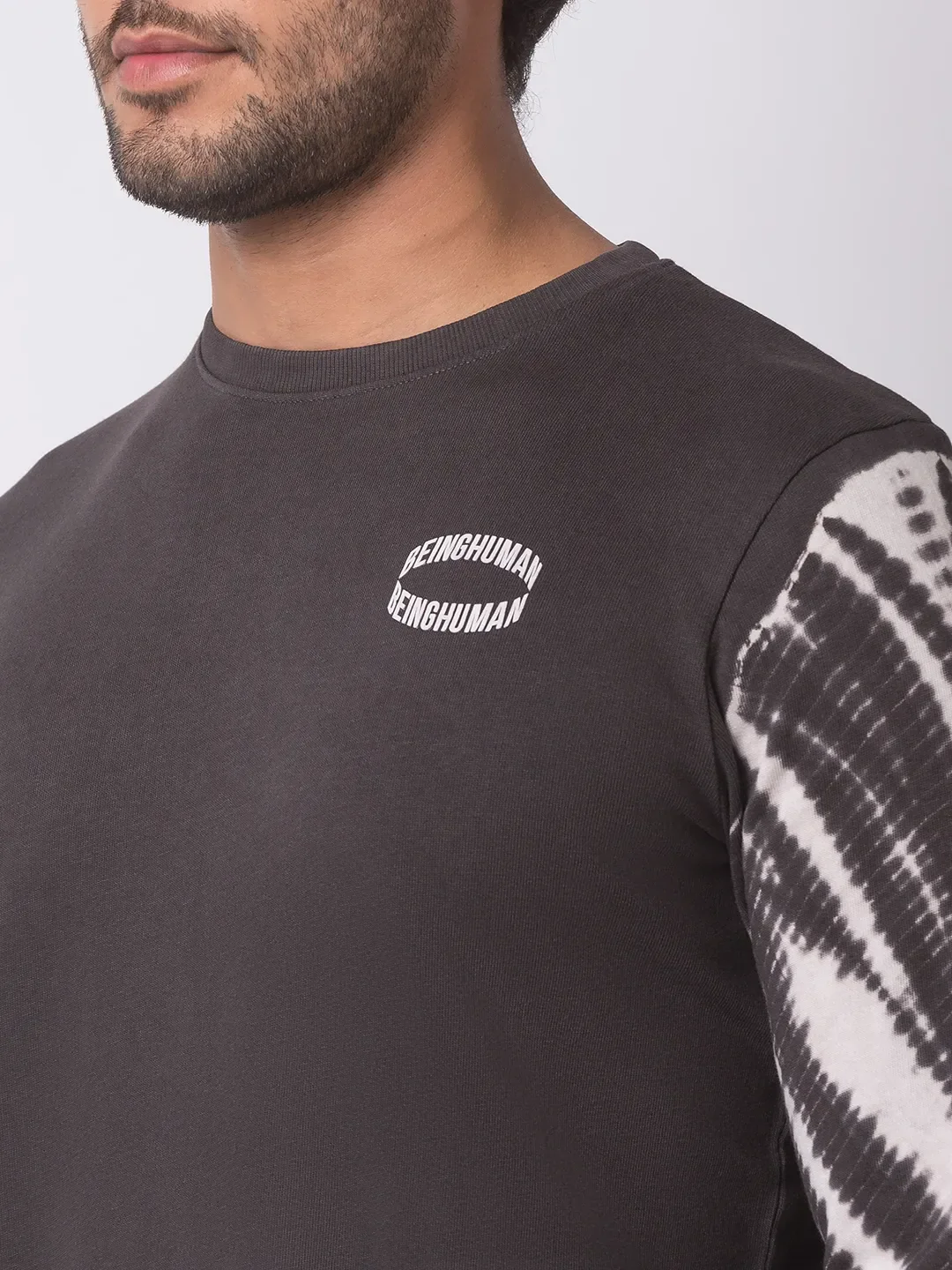 Grey Regular Fit Round Neck Long Sleeves Cotton Men's Sweatshirt by Being Human Clothing - Image 3
