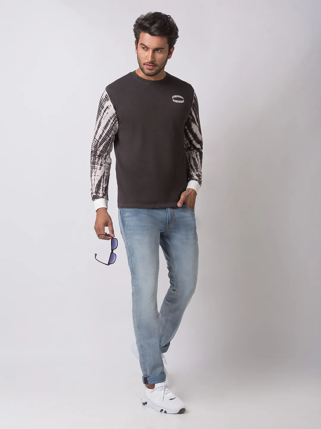 Grey Regular Fit Round Neck Long Sleeves Cotton Men's Sweatshirt by Being Human Clothing - Image 5