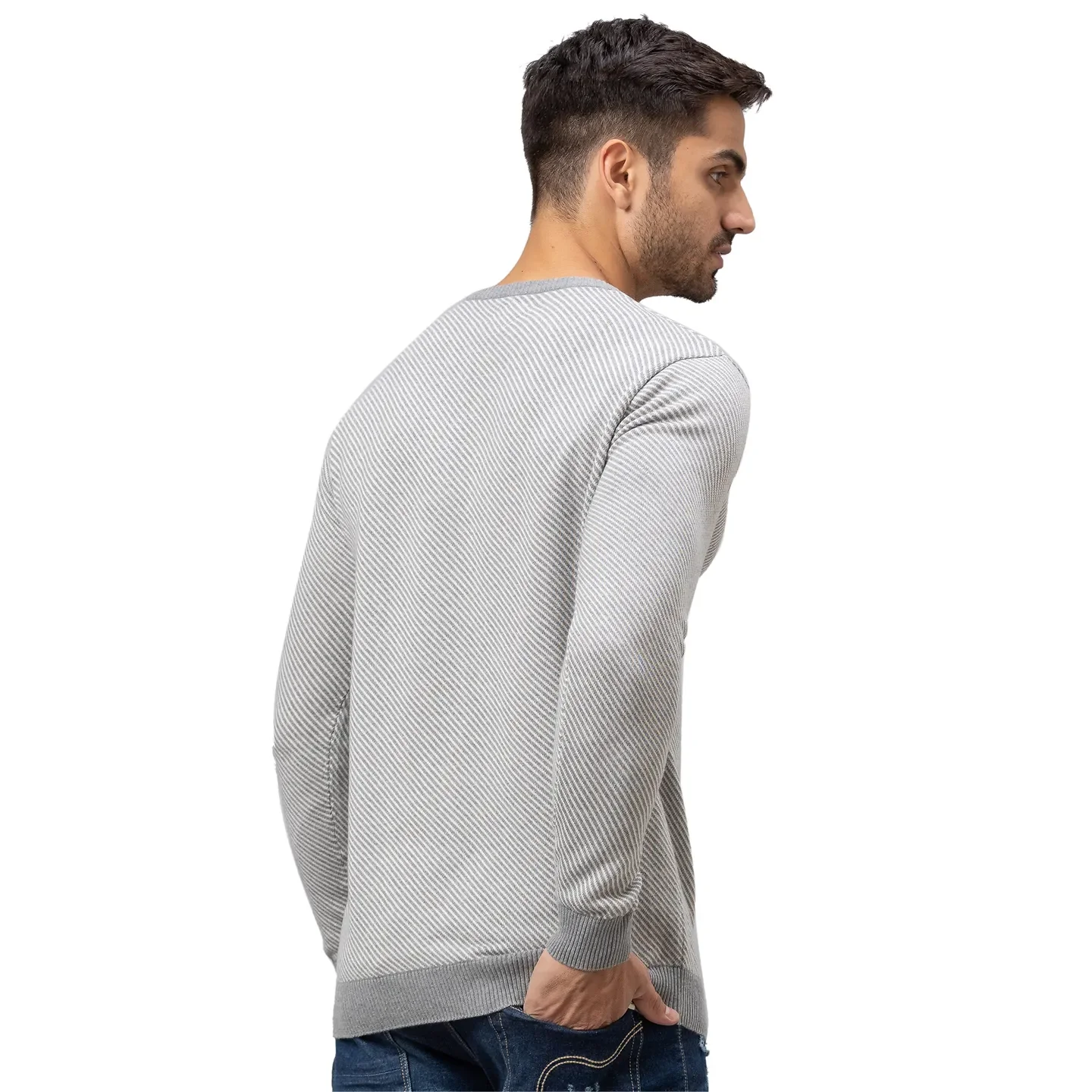 Grey Regular Fit Round Neck Long Sleeves Cotton Men's Sweatshirt by Being Human Clothing - Image 3