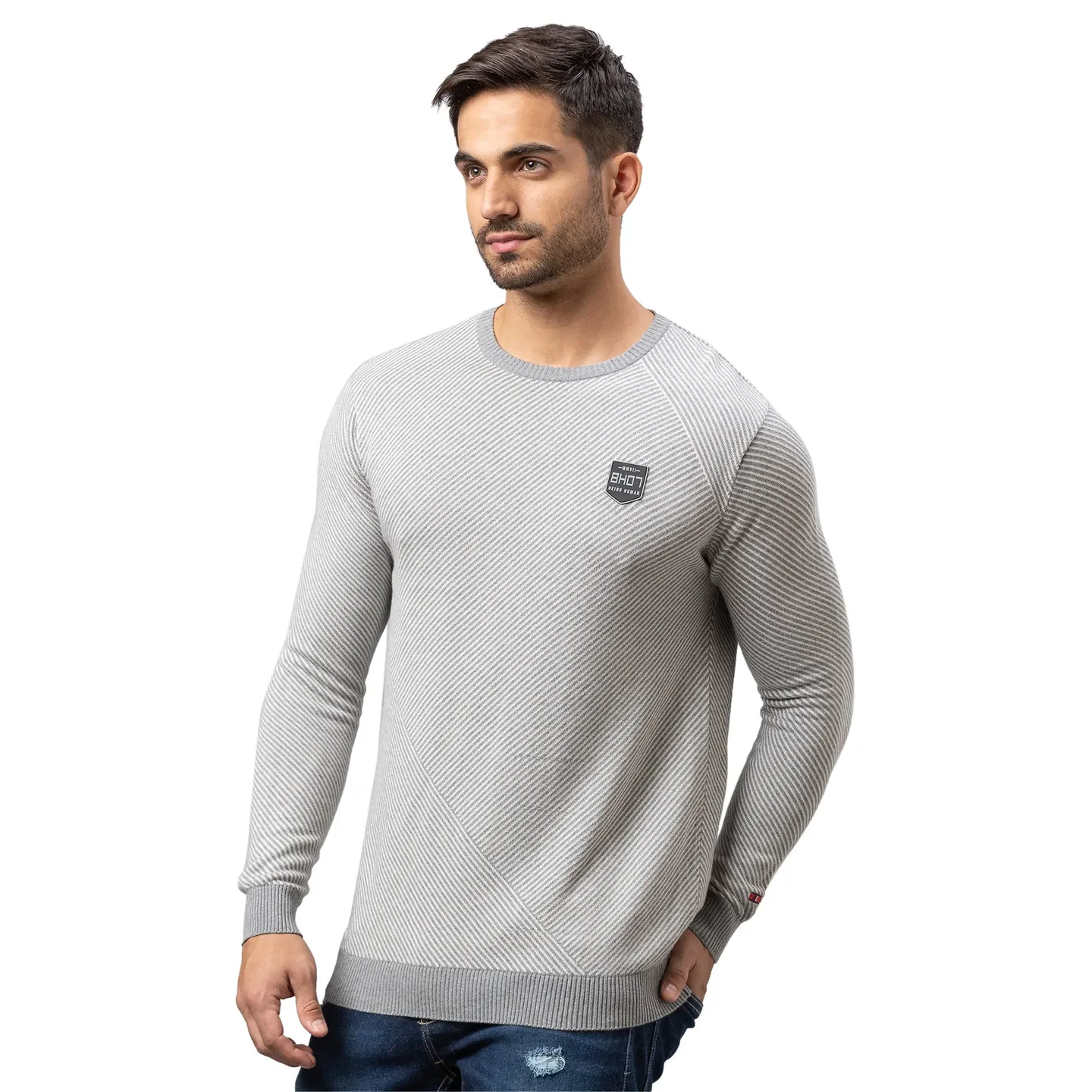 Grey Regular Fit Round Neck Long Sleeves Cotton Men's Sweatshirt by Being Human Clothing - Image 4