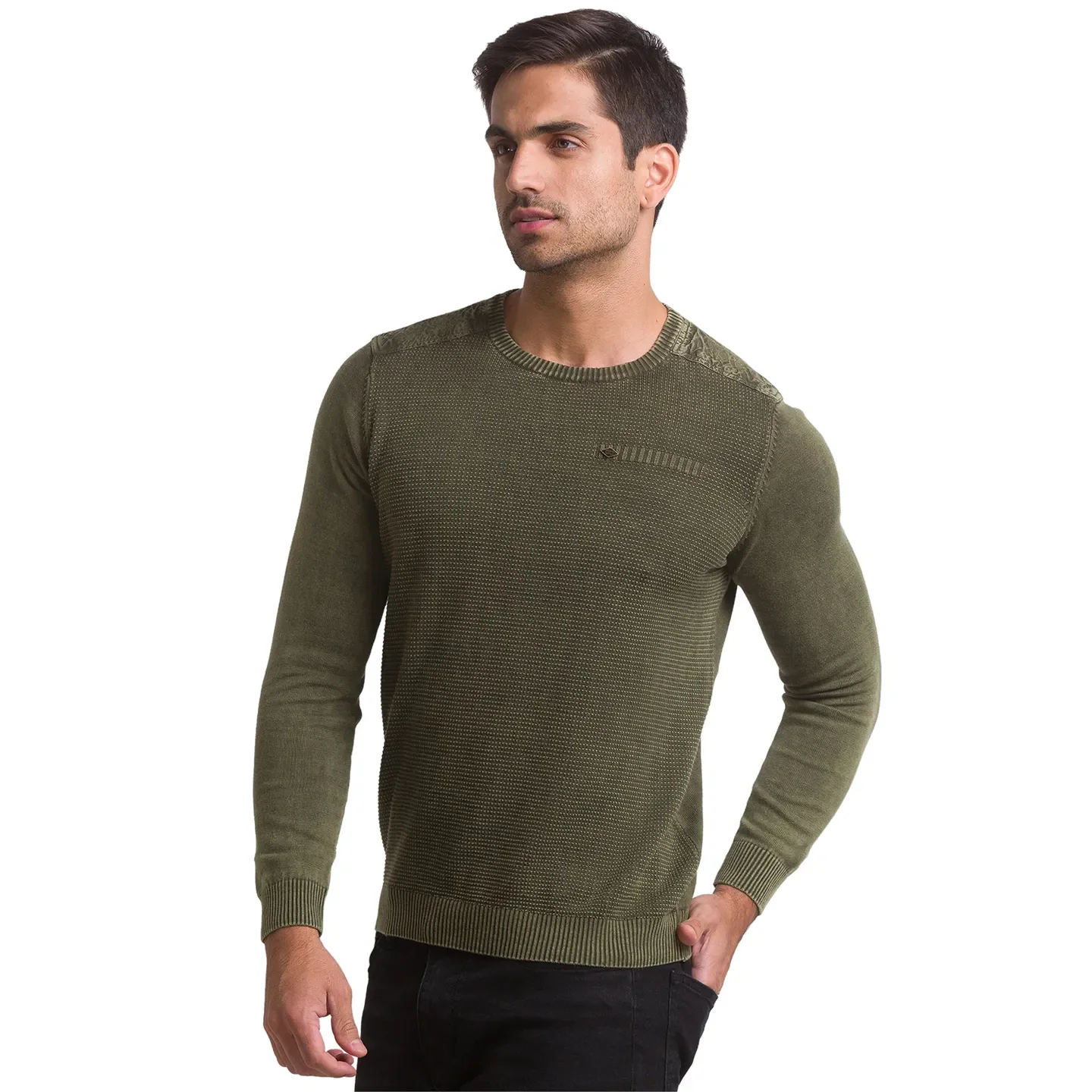 Olive Regular Fit Round Neck Long Sleeves Cotton Men's Sweatshirt by Being Human Clothing - Image 2