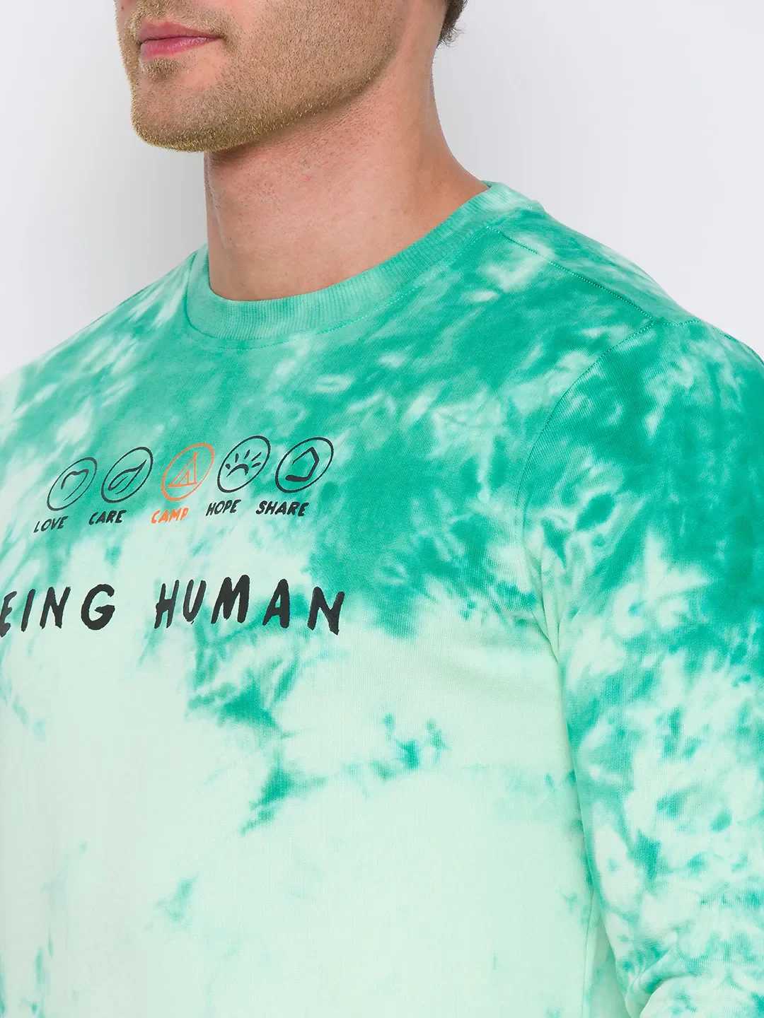 Green Regular Fit Round Neck Long Sleeves Cotton Men's Sweatshirt by Being Human Clothing - Image 2