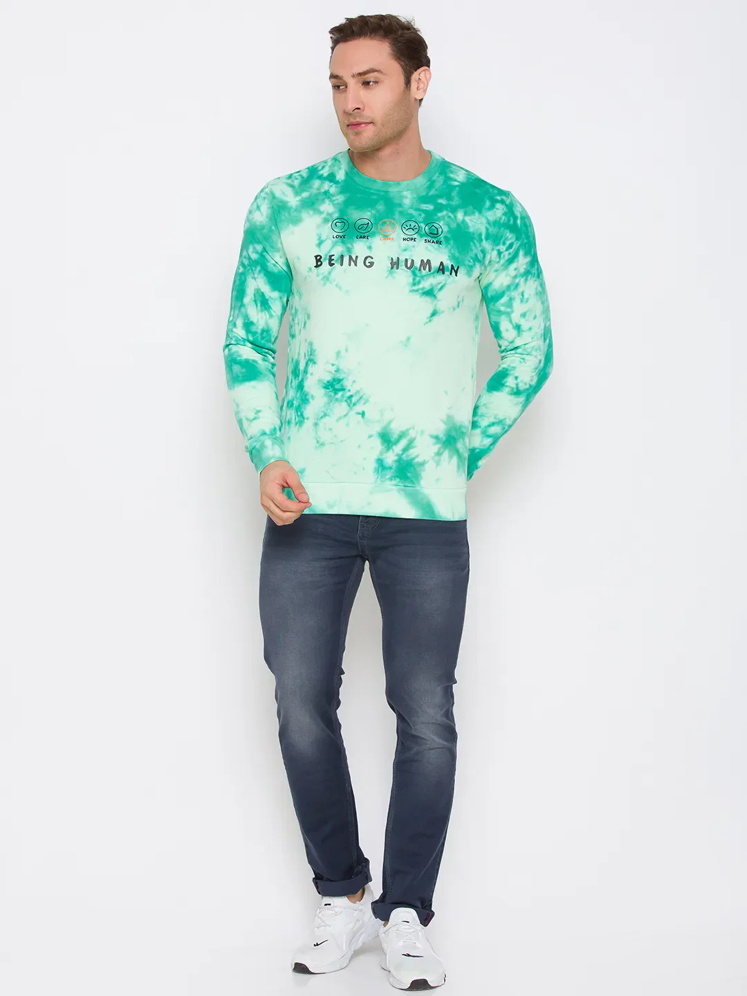 Green Regular Fit Round Neck Long Sleeves Cotton Men's Sweatshirt by Being Human Clothing - Image 5