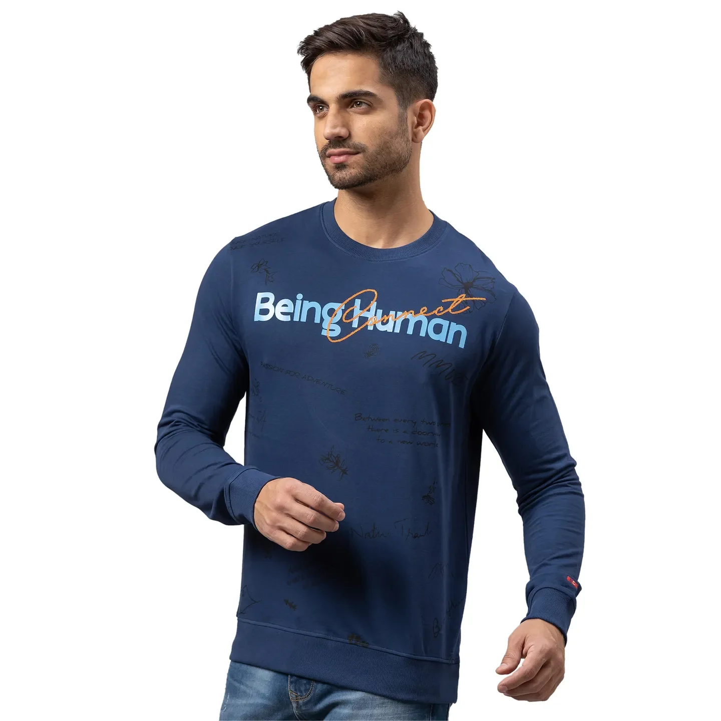 Blue Regular Fit Round Neck Long Sleeves Cotton Men's Sweatshirt by Being Human Clothing - Image 4