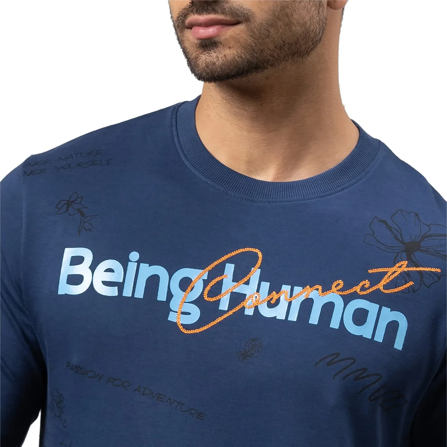 Blue Regular Fit Round Neck Long Sleeves Cotton Men's Sweatshirt by Being Human Clothing - Image 5