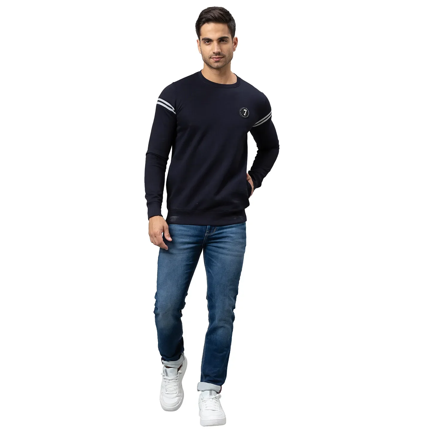 Blue Regular Fit Round Neck Long Sleeves Cotton Men's Sweatshirt by Being Human Clothing - Image 2