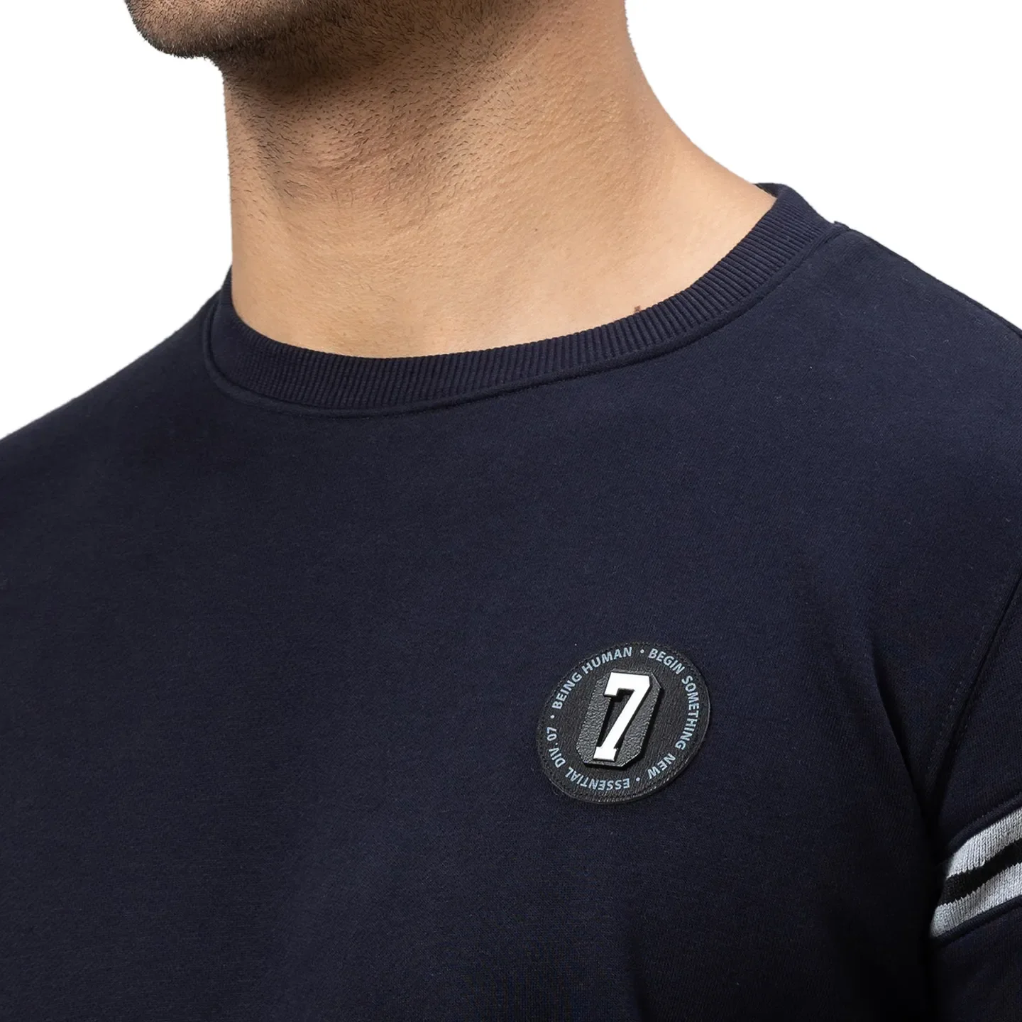 Blue Regular Fit Round Neck Long Sleeves Cotton Men's Sweatshirt by Being Human Clothing - Image 5