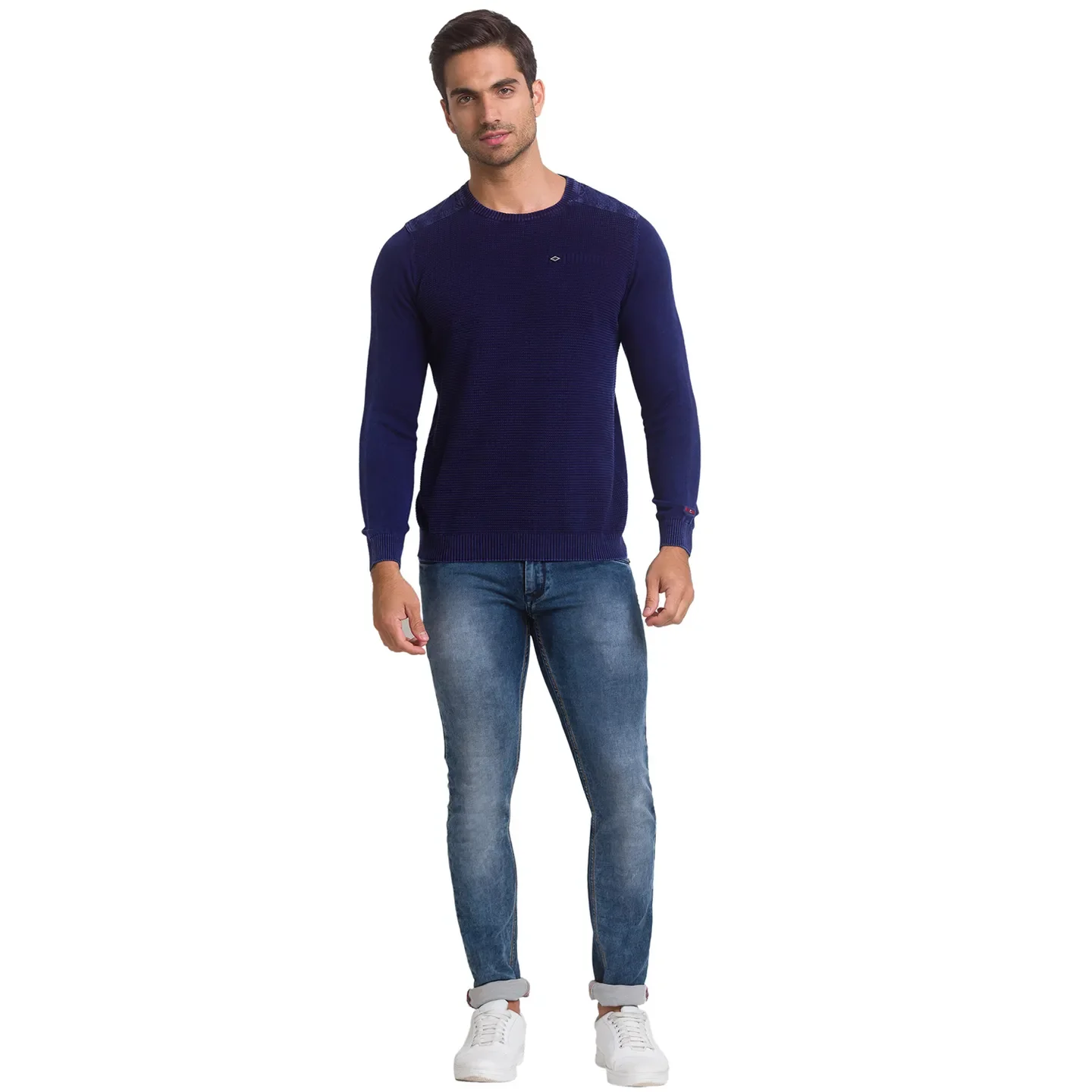 Blue Regular Fit Round Neck Long Sleeves Cotton Men's Sweatshirt by Being Human Clothing - Image 2