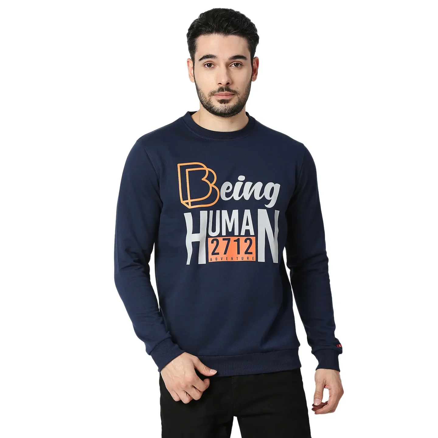 Blue Regular Fit Round Neck Long Sleeves Cotton Men's Sweatshirt by Being Human Clothing
