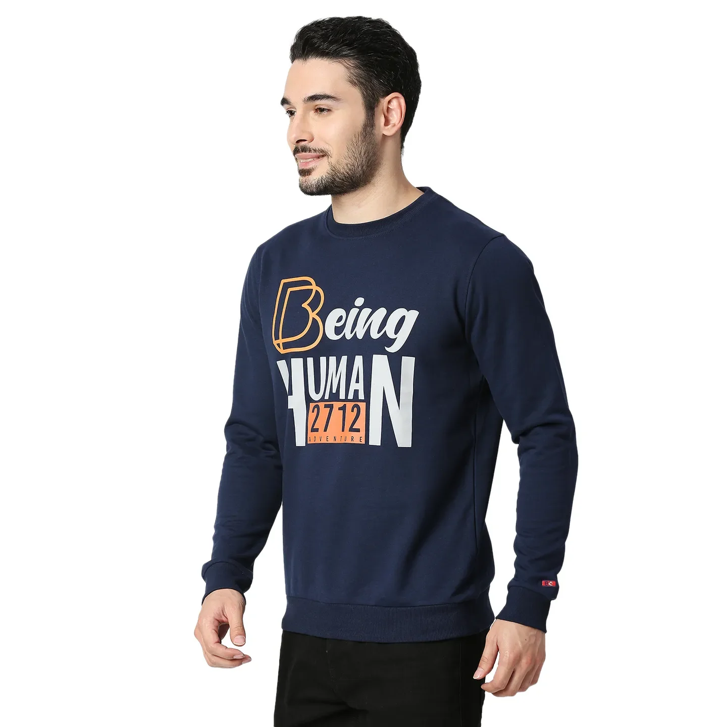 Blue Regular Fit Round Neck Long Sleeves Cotton Men's Sweatshirt by Being Human Clothing - Image 2