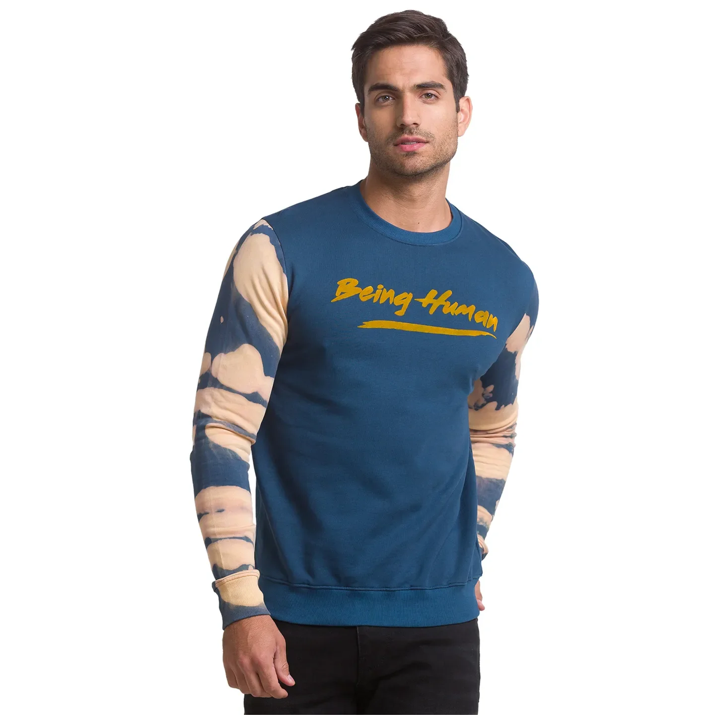 Blue Regular Fit Round Neck Long Sleeves Cotton Men's Sweatshirt by Being Human Clothing