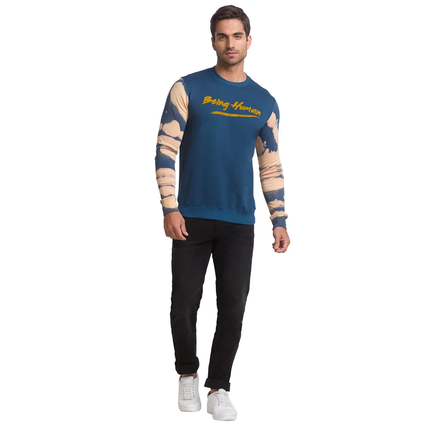 Blue Regular Fit Round Neck Long Sleeves Cotton Men's Sweatshirt by Being Human Clothing - Image 2