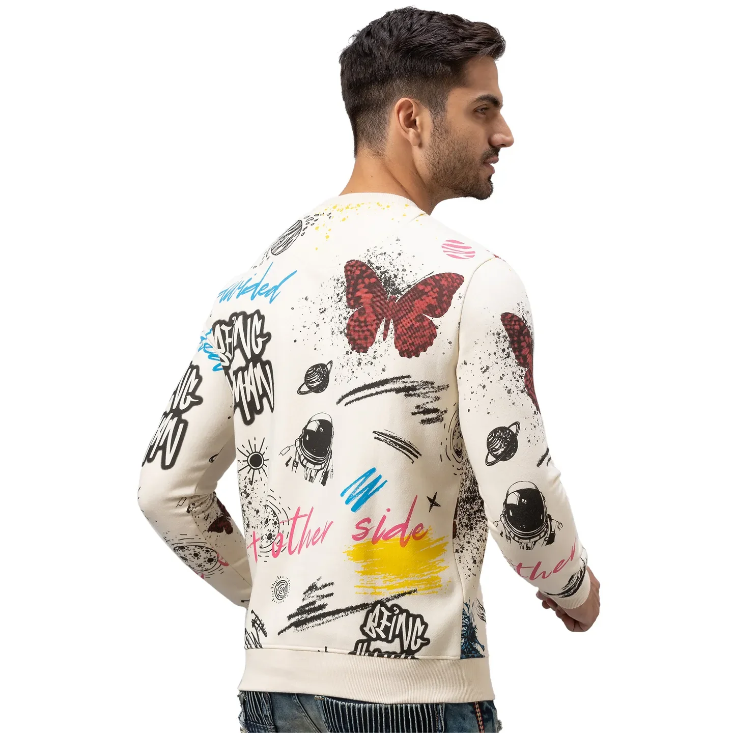 White Regular Fit Round Neck Long Sleeves Cotton Men's Sweatshirt by Being Human Clothing - Image 3