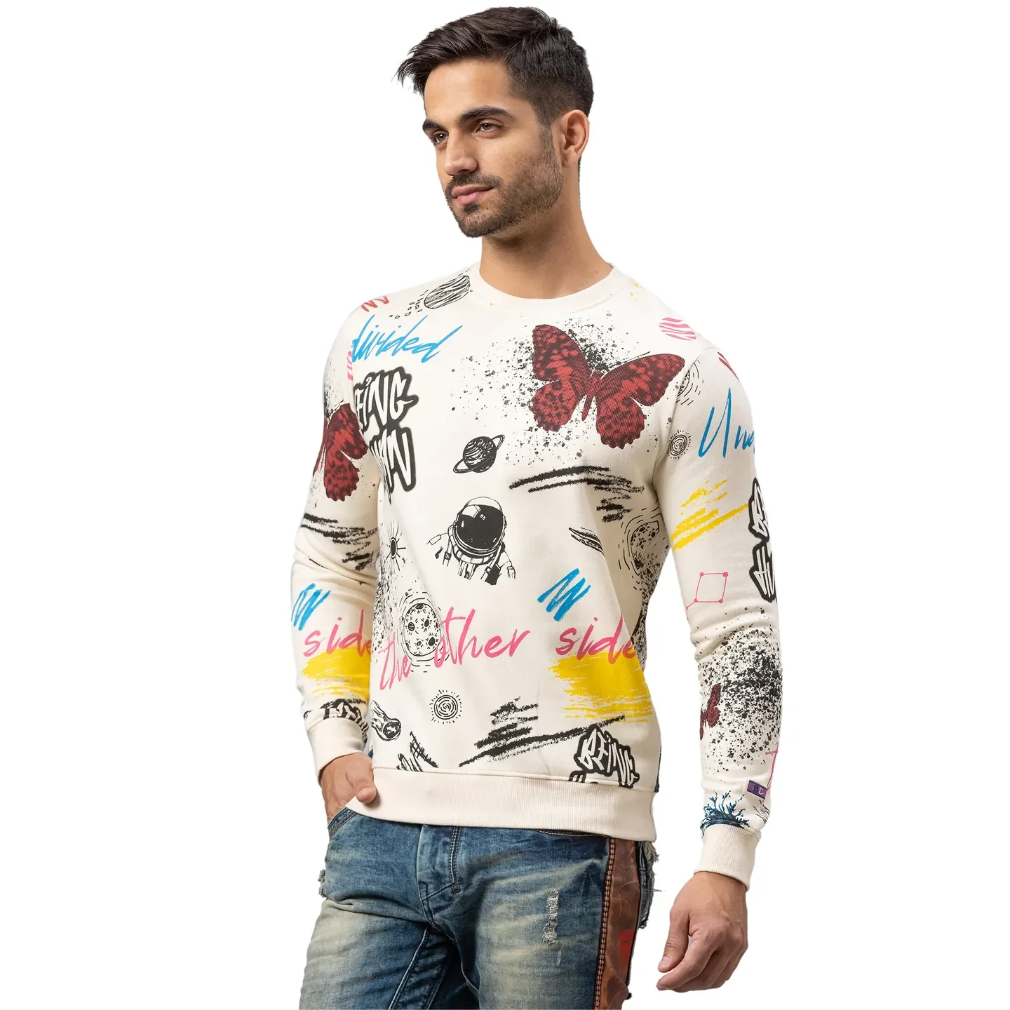 White Regular Fit Round Neck Long Sleeves Cotton Men's Sweatshirt by Being Human Clothing - Image 4