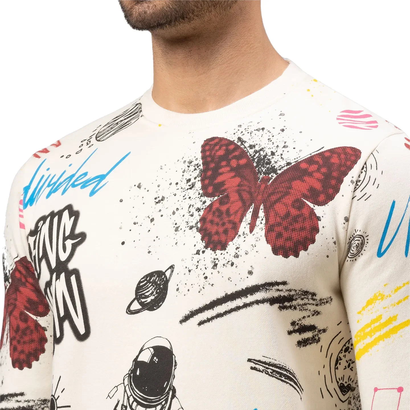White Regular Fit Round Neck Long Sleeves Cotton Men's Sweatshirt by Being Human Clothing - Image 5