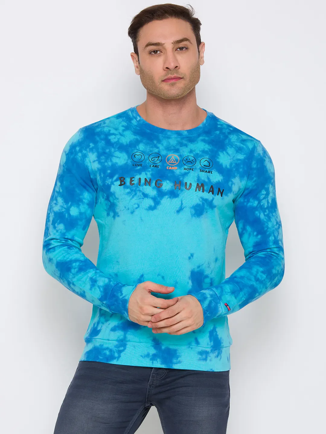 Blue Regular Fit Round Neck Long Sleeves Cotton Men's Sweatshirt by Being Human Clothing