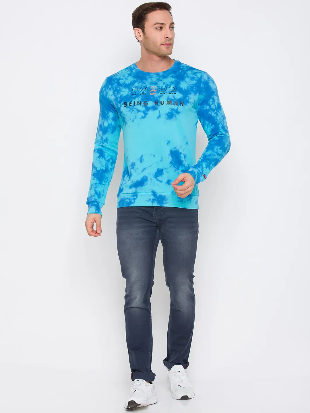 Blue Regular Fit Round Neck Long Sleeves Cotton Men's Sweatshirt by Being Human Clothing - Image 3