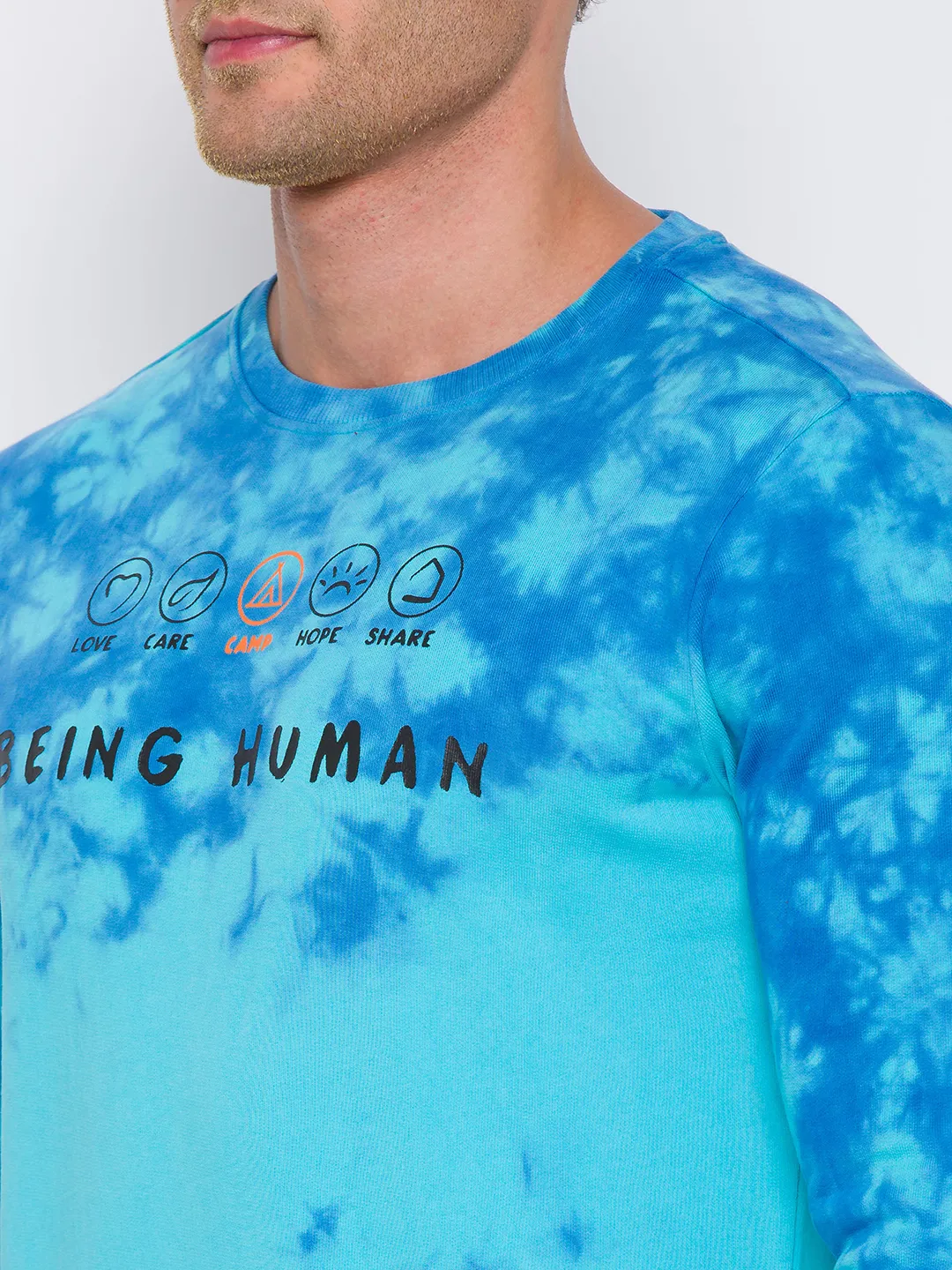 Blue Regular Fit Round Neck Long Sleeves Cotton Men's Sweatshirt by Being Human Clothing - Image 5