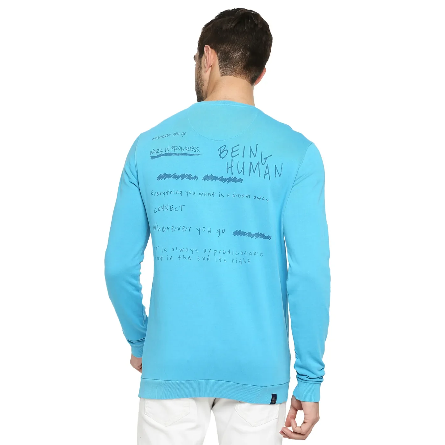 Blue Regular Fit Round Neck Men's Sweatshirt by Being Human Clothing - Image 4