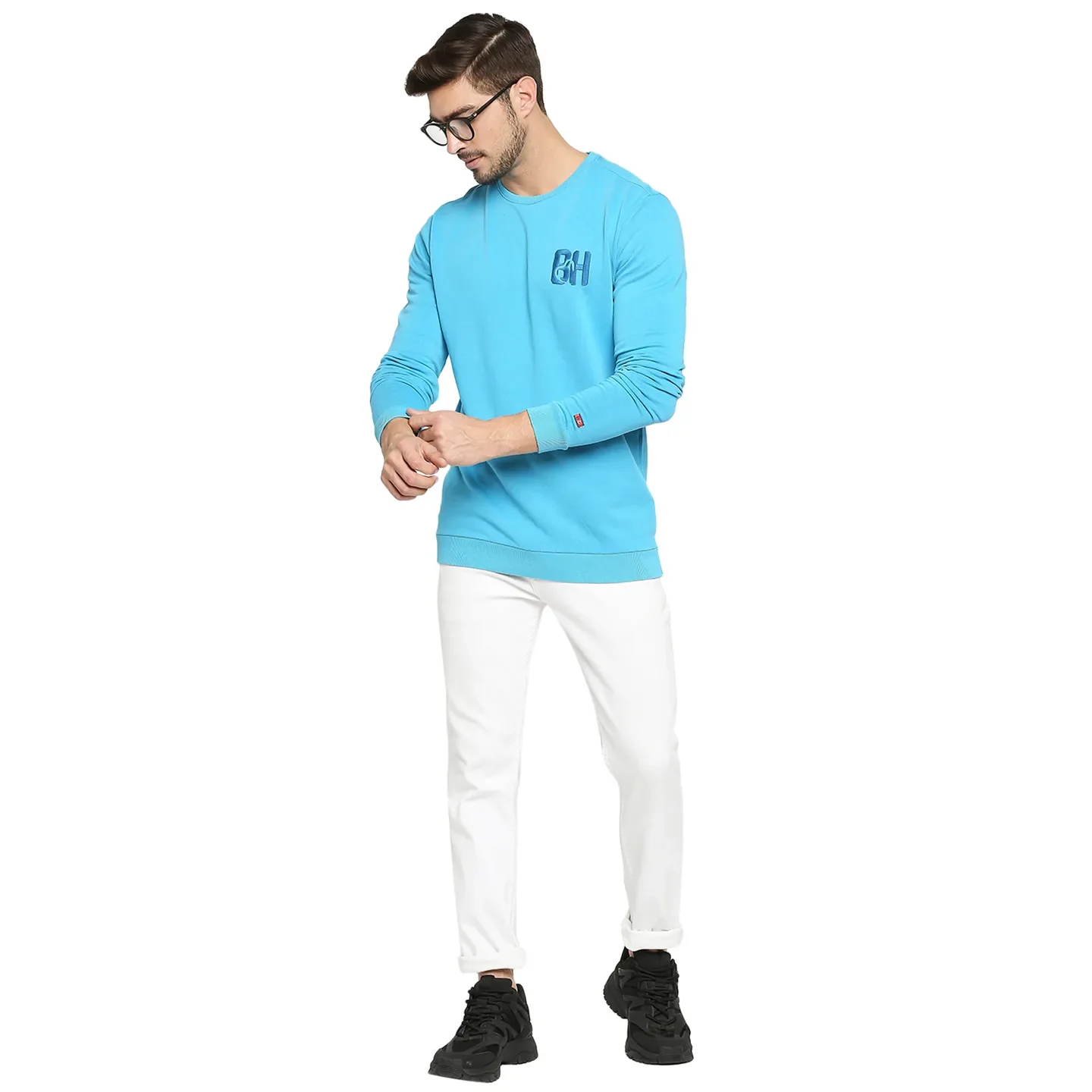 Blue Regular Fit Round Neck Men's Sweatshirt by Being Human Clothing - Image 6