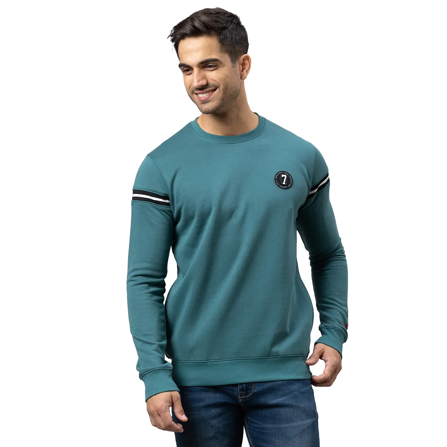 Green Regular Fit Round Neck Long Sleeves Cotton Men's Sweatshirt by Being Human Clothing