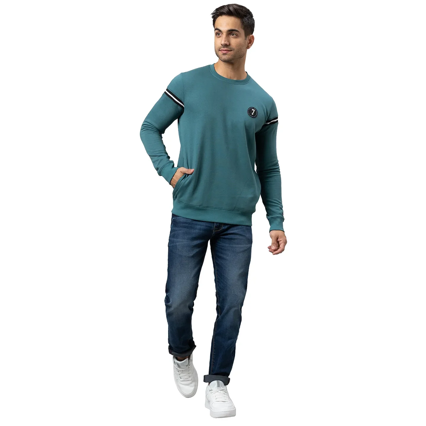 Green Regular Fit Round Neck Long Sleeves Cotton Men's Sweatshirt by Being Human Clothing - Image 2
