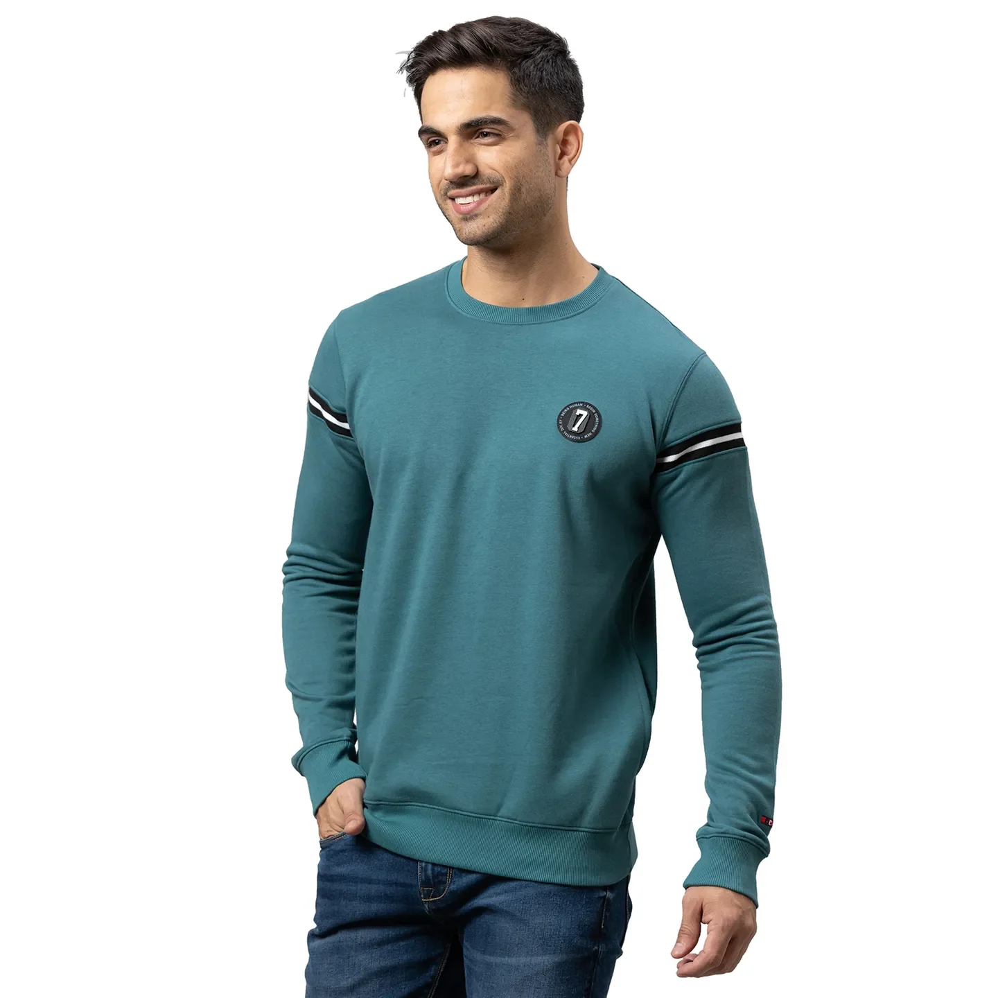 Green Regular Fit Round Neck Long Sleeves Cotton Men's Sweatshirt by Being Human Clothing - Image 4