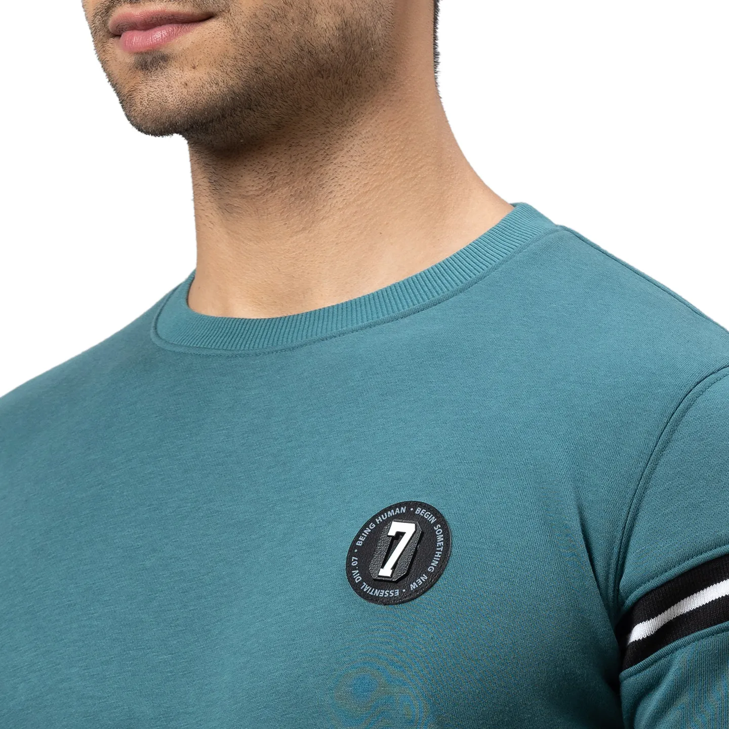Green Regular Fit Round Neck Long Sleeves Cotton Men's Sweatshirt by Being Human Clothing - Image 5