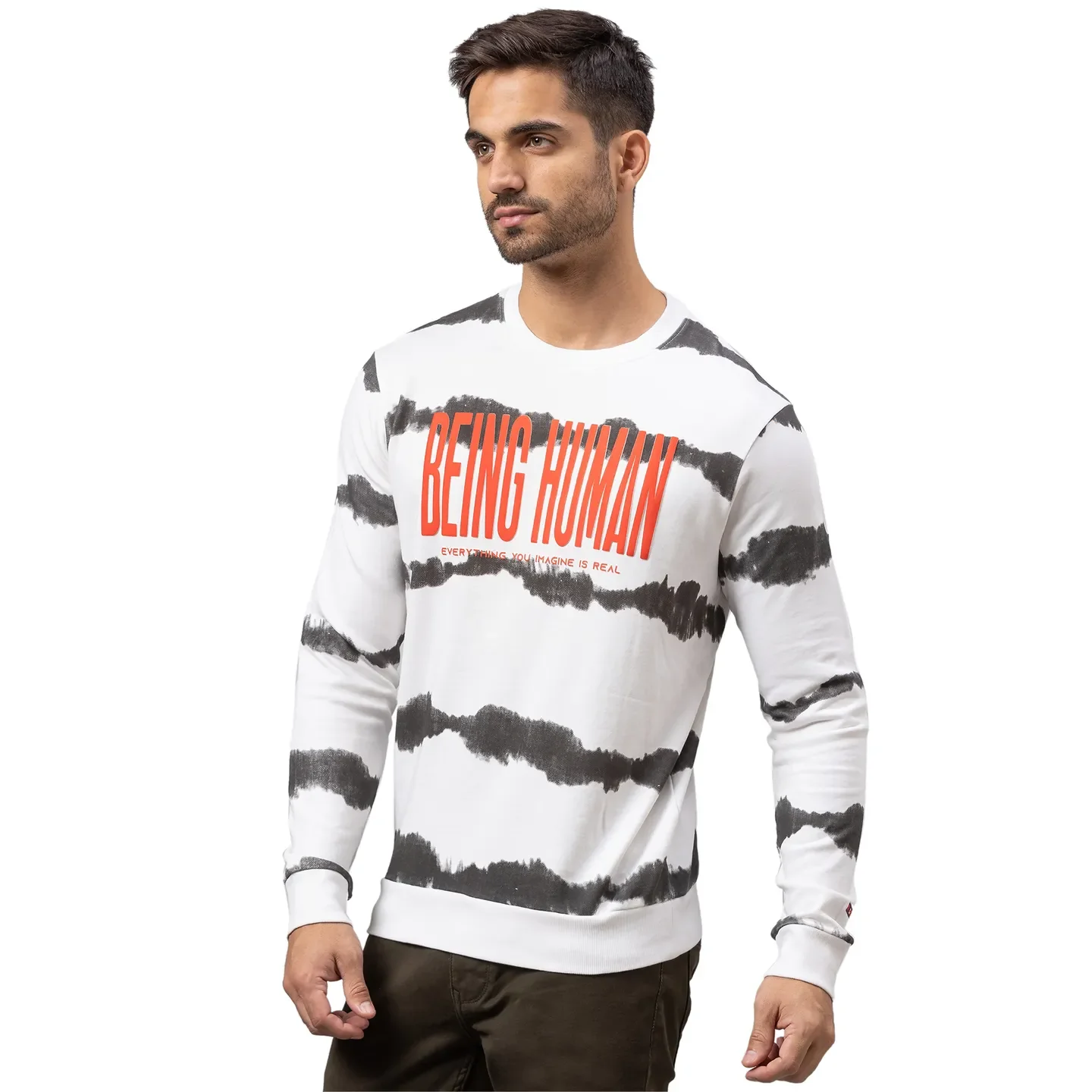 White Regular Fit Round Neck Long Sleeves Cotton Men's Sweatshirt by Being Human Clothing - Image 4