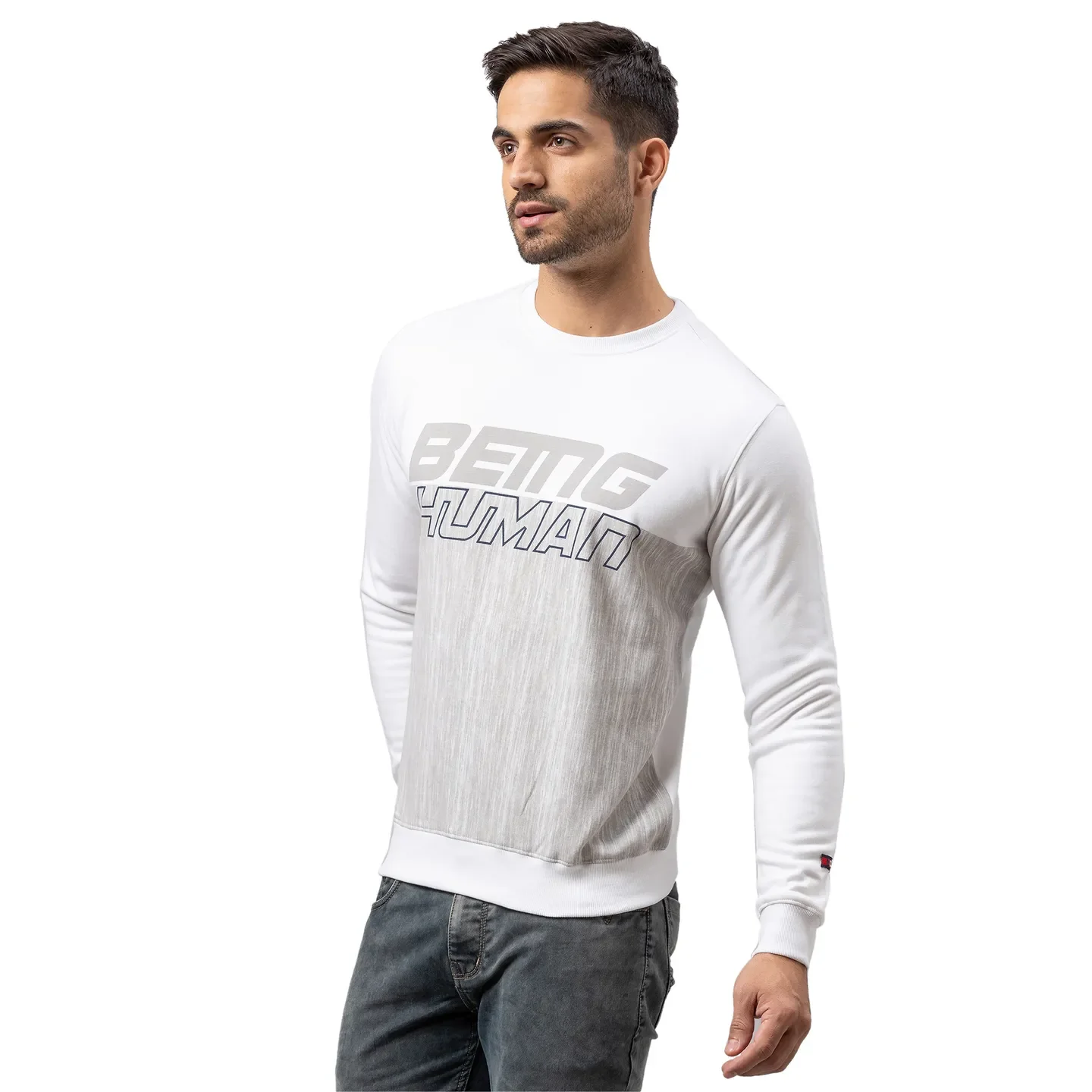 White Regular Fit Round Neck Long Sleeves Cotton Men's Sweatshirt by Being Human Clothing - Image 4