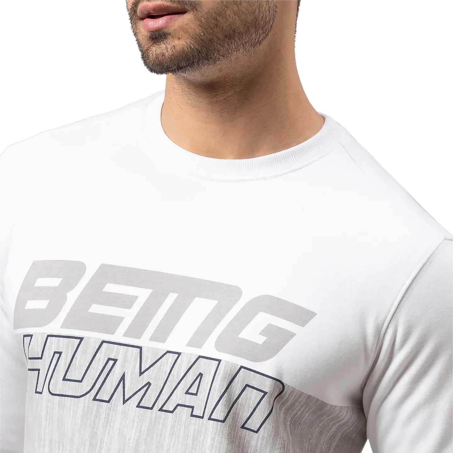White Regular Fit Round Neck Long Sleeves Cotton Men's Sweatshirt by Being Human Clothing - Image 5
