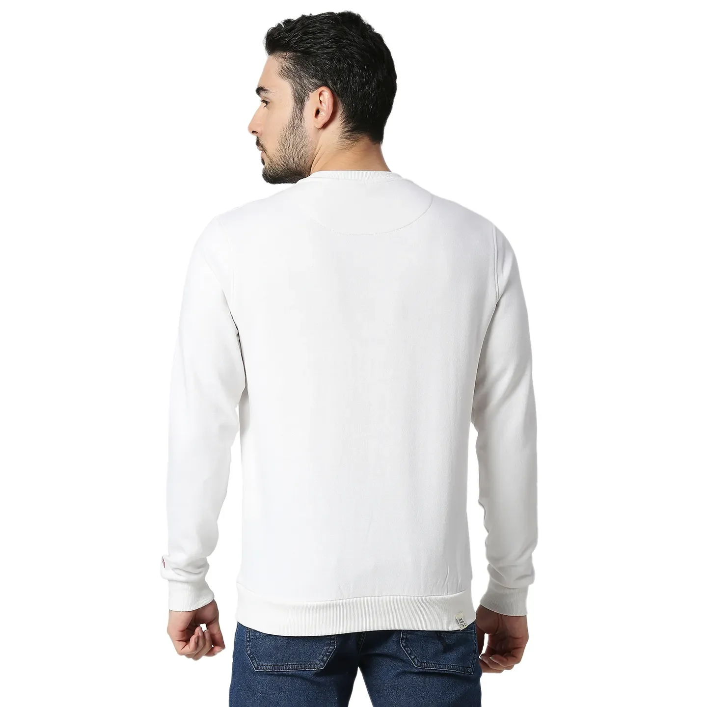 White Regular Fit Round Neck Long Sleeves Cotton Men's Sweatshirt by Being Human Clothing - Image 3