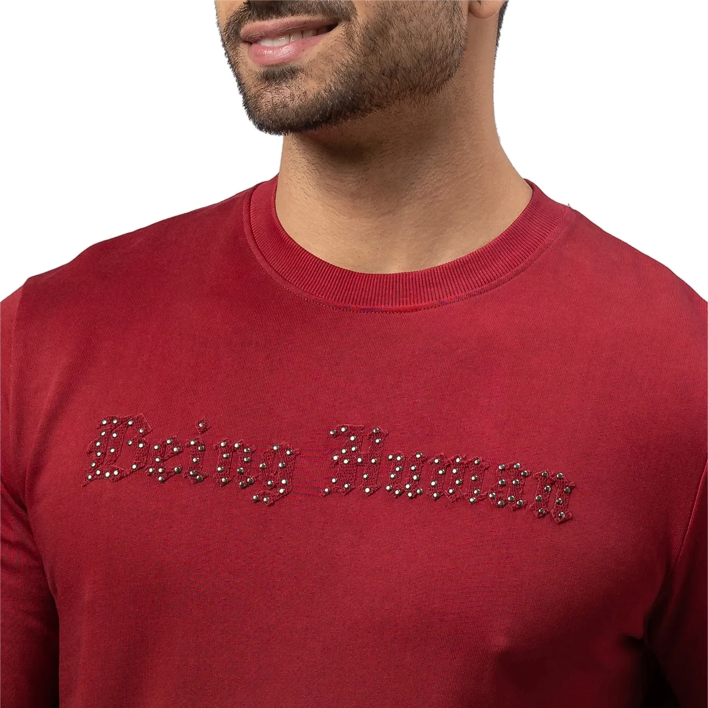Red Regular Fit Round Neck Long Sleeves Cotton Men's Sweatshirt by Being Human Clothing - Image 5