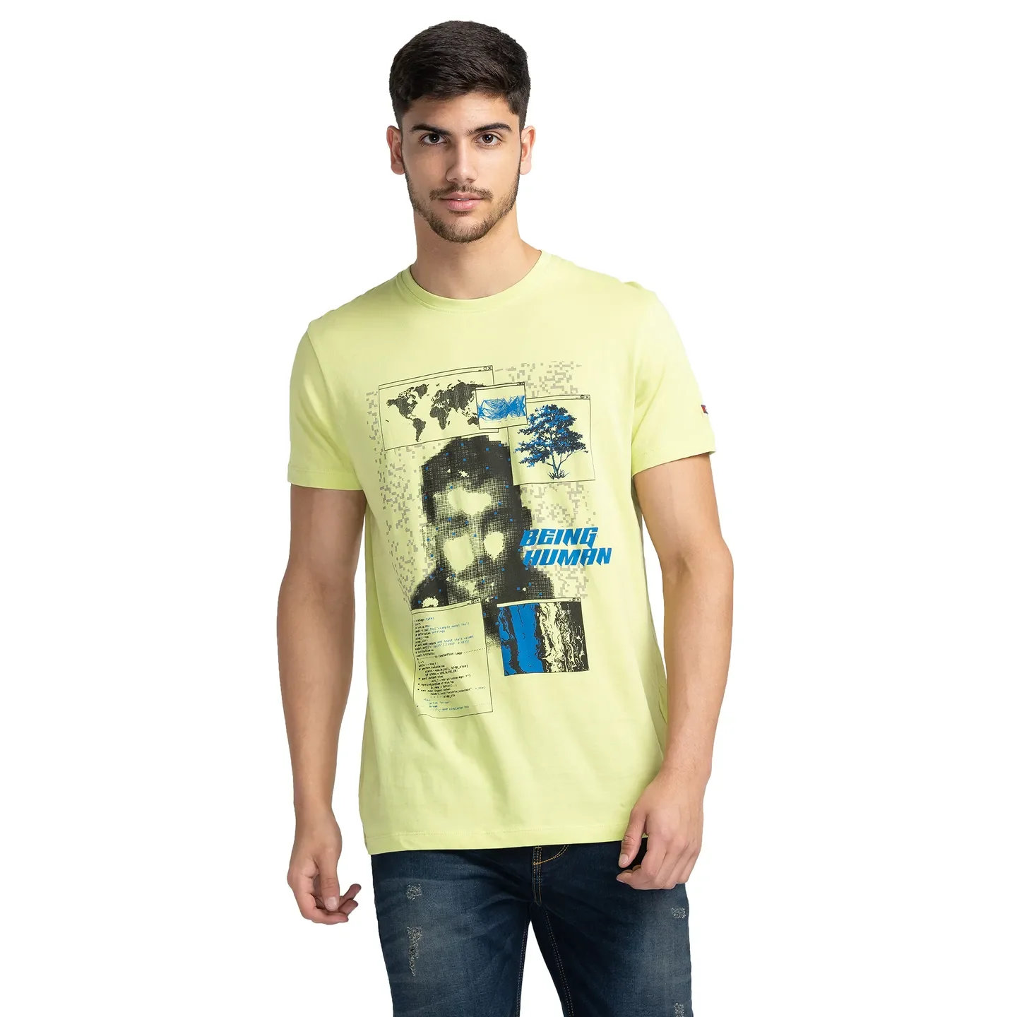 Acid Green Regular Fit Round Neck Men's T-Shirt by Being Human Clothing